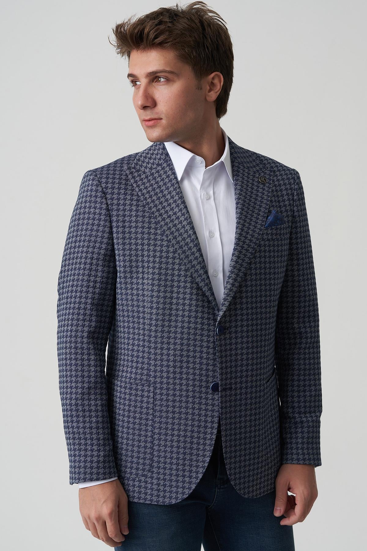 White Stone Águeda C4013 Slim Fit 6 Drop Ceket Desenli