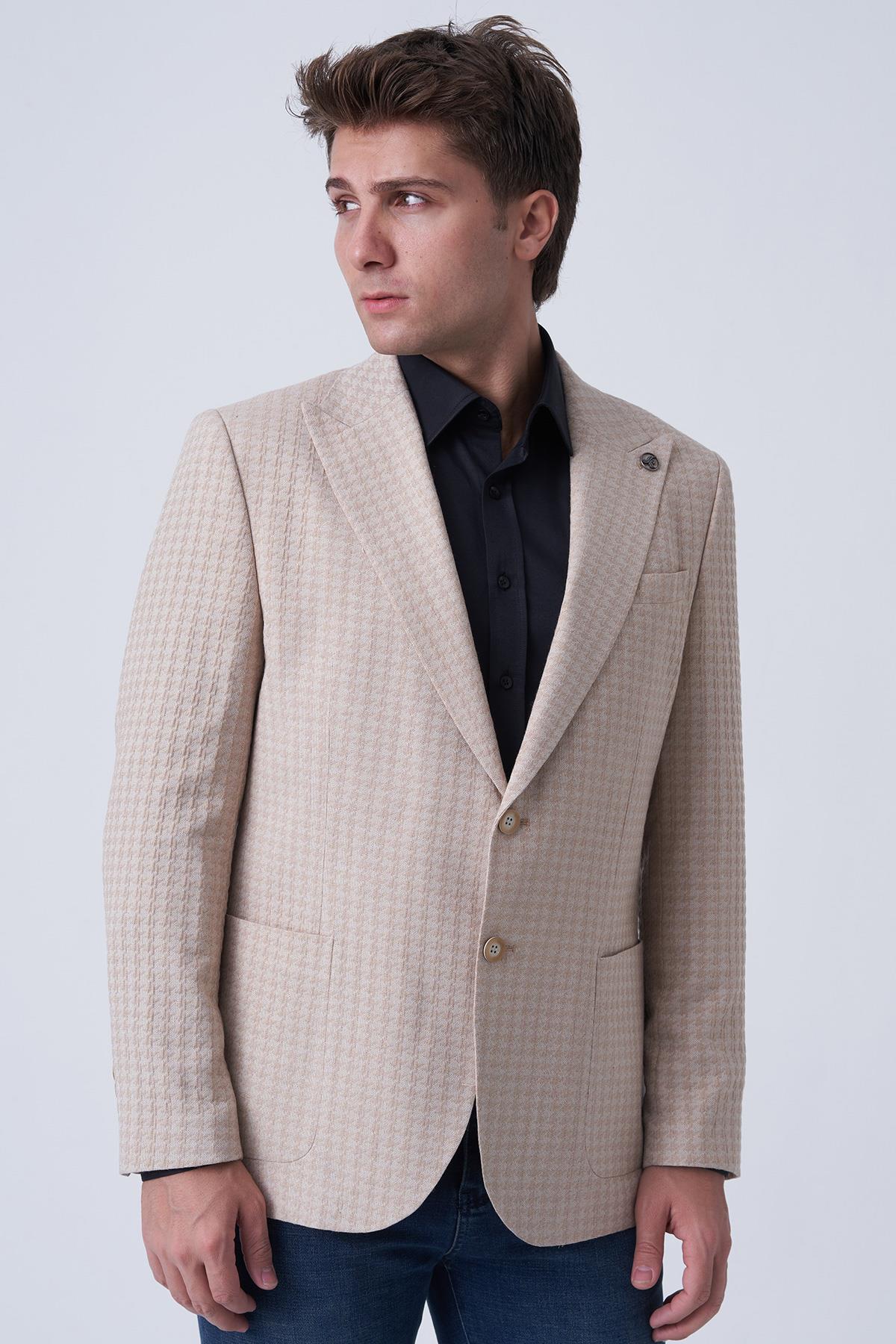 White Stone Alcácer do Sal C4015 Slim Fit 6 Drop Ceket Desenli