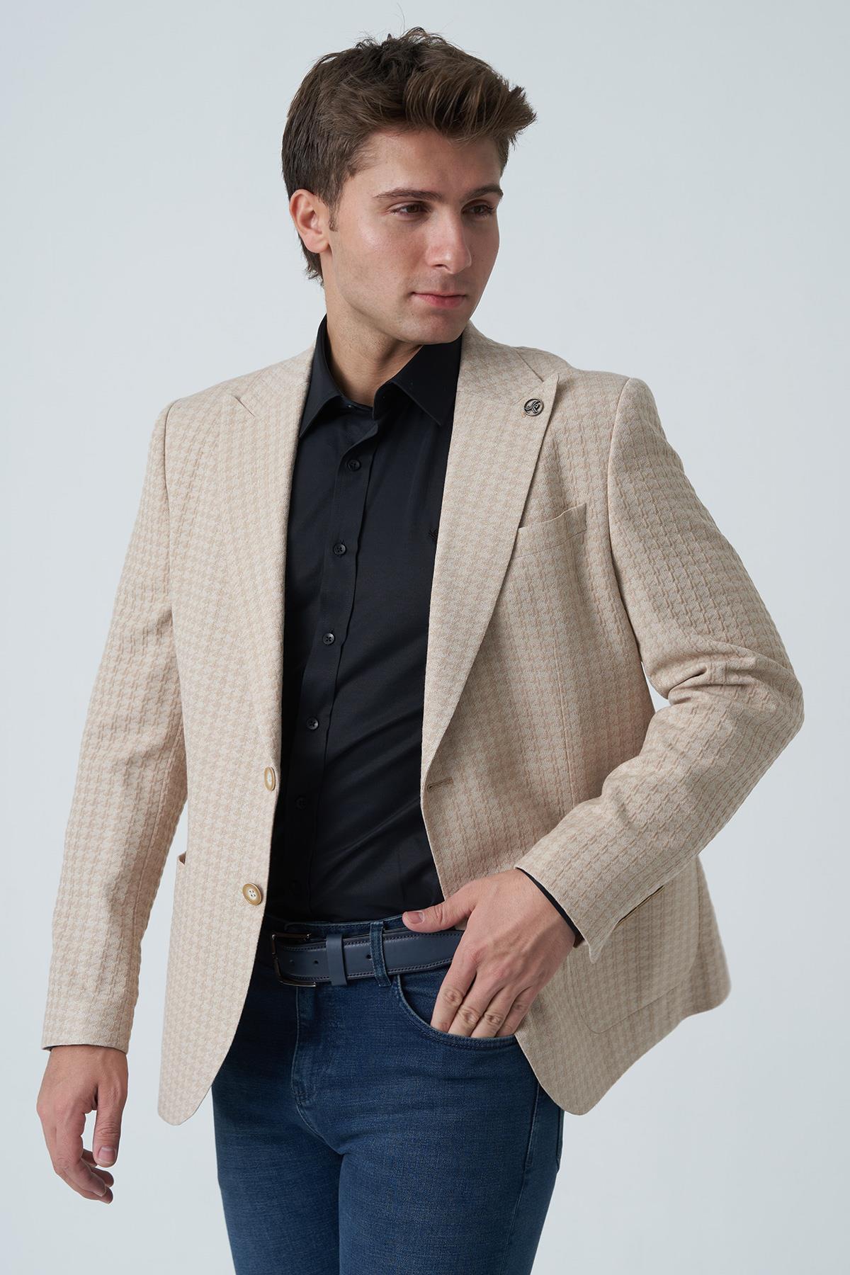 White Stone Alcácer do Sal C4015 Slim Fit 6 Drop Ceket Desenli