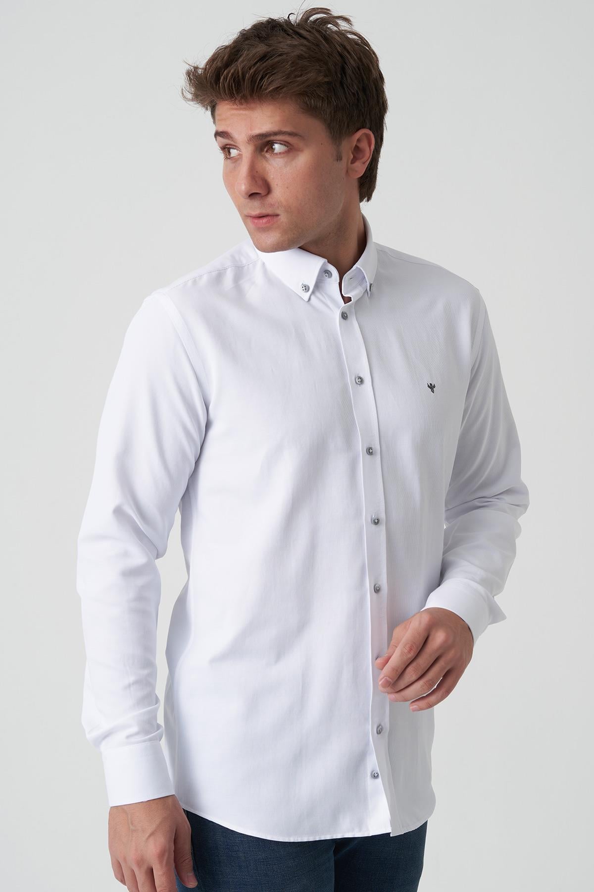 White Stone Aveiro G2513 Slim Fit Desenli Gömlek Beyaz