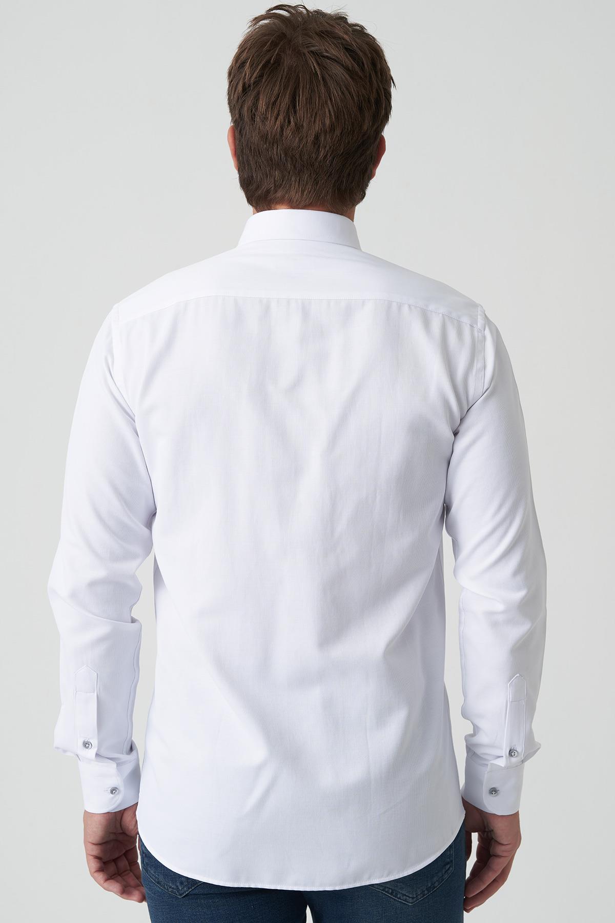 White Stone Aveiro G2513 Slim Fit Desenli Gömlek Beyaz