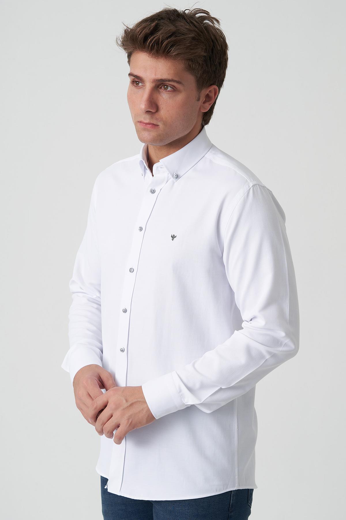 White Stone Aveiro G2513 Slim Fit Desenli Gömlek Beyaz