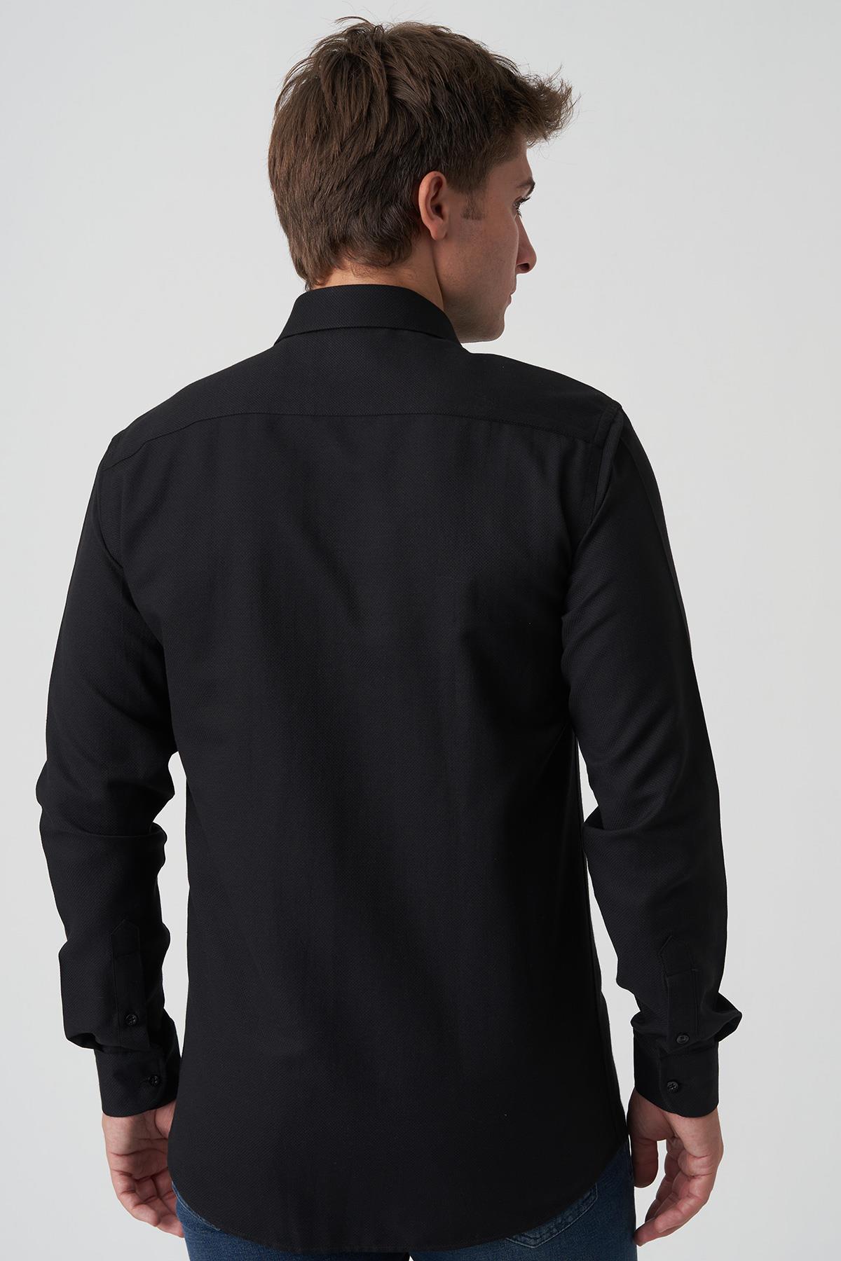 White Stone Caldas da Rainha G2518 Slim Fit Gömlek Desenli Siyah
