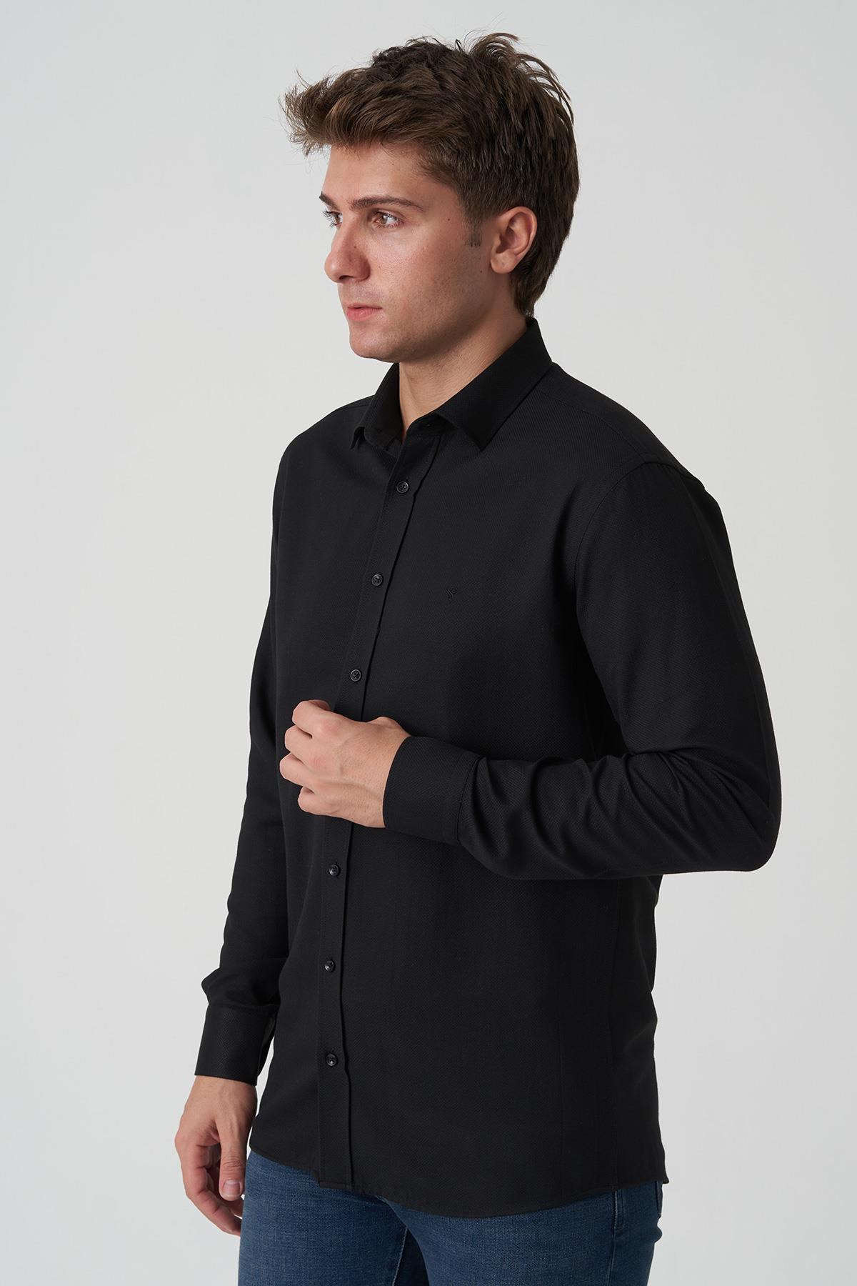 White Stone Caldas da Rainha G2518 Slim Fit Gömlek Desenli Siyah