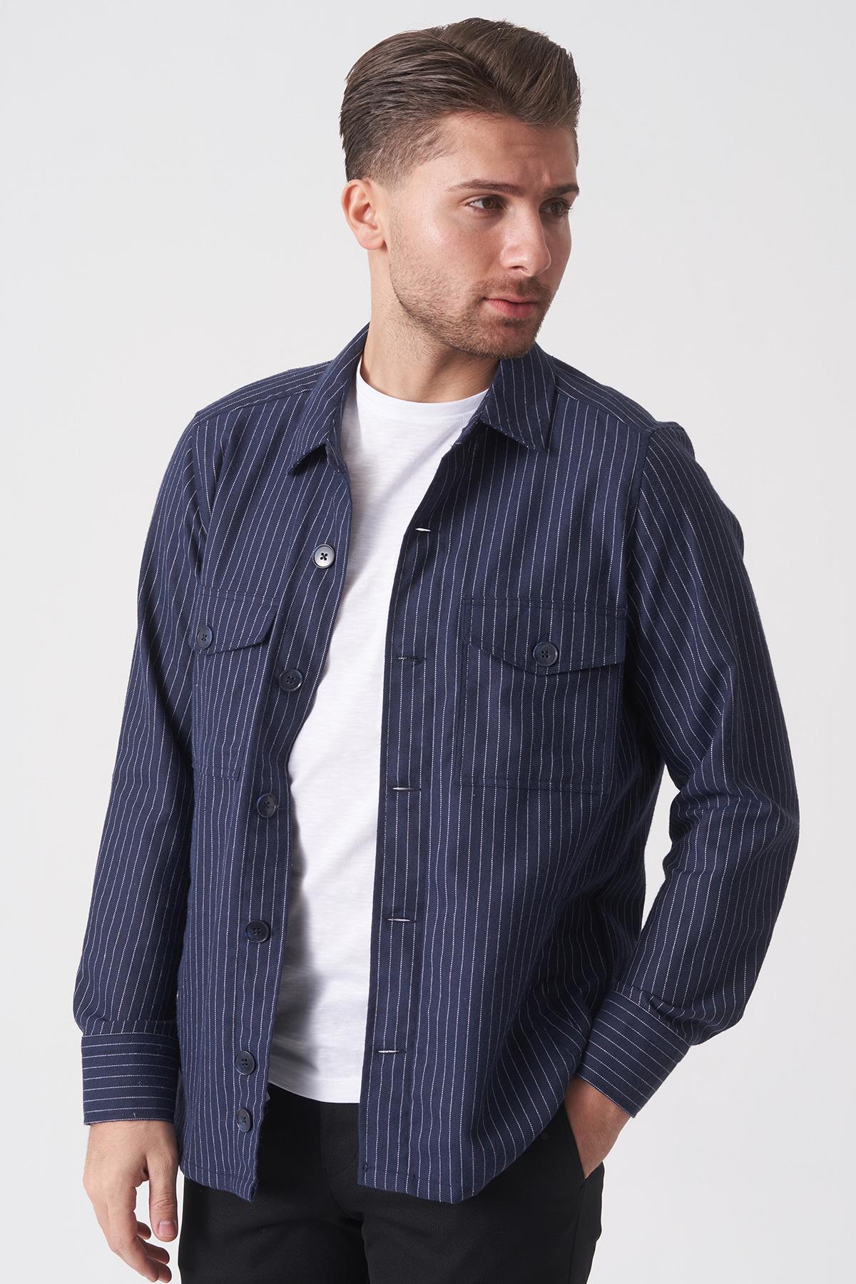 White Stone Brasília GC2530 Slim Fit Ceket Gömlek Desenli 