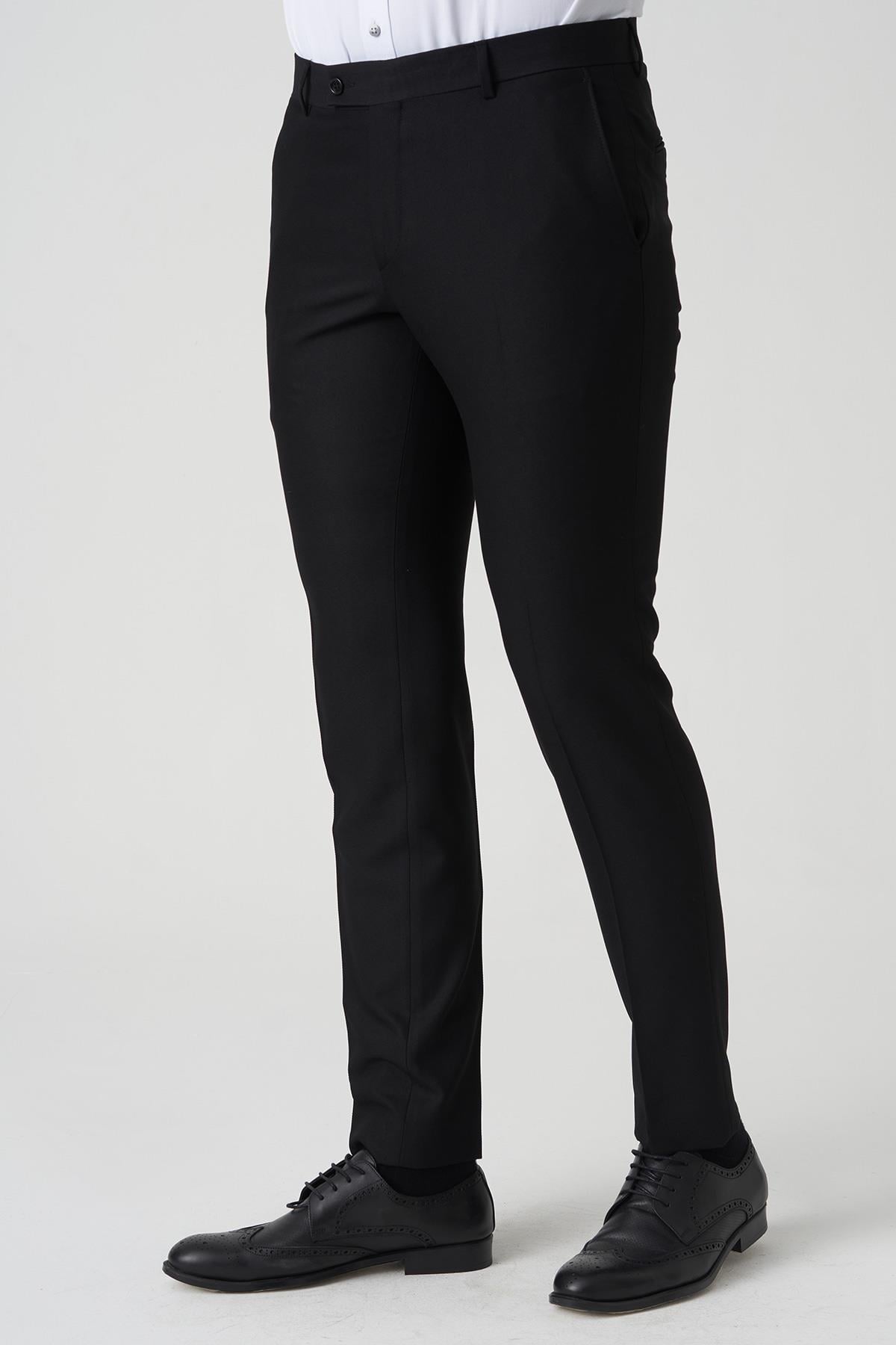 White Stone Abrantes P1021 Slim Fit Düz Kumaş Pantolon Siyah