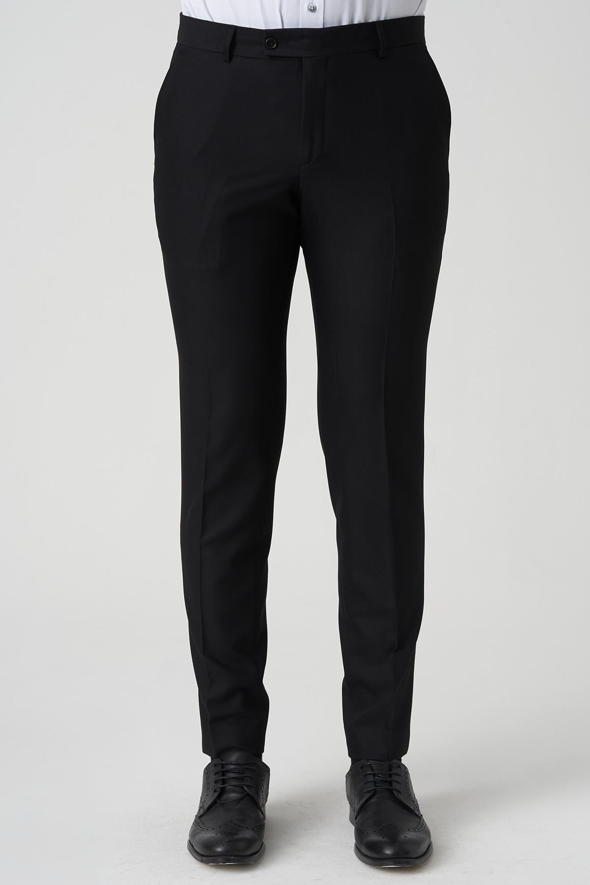 White Stone Abrantes P1021 Slim Fit Düz Kumaş Pantolon Siyah