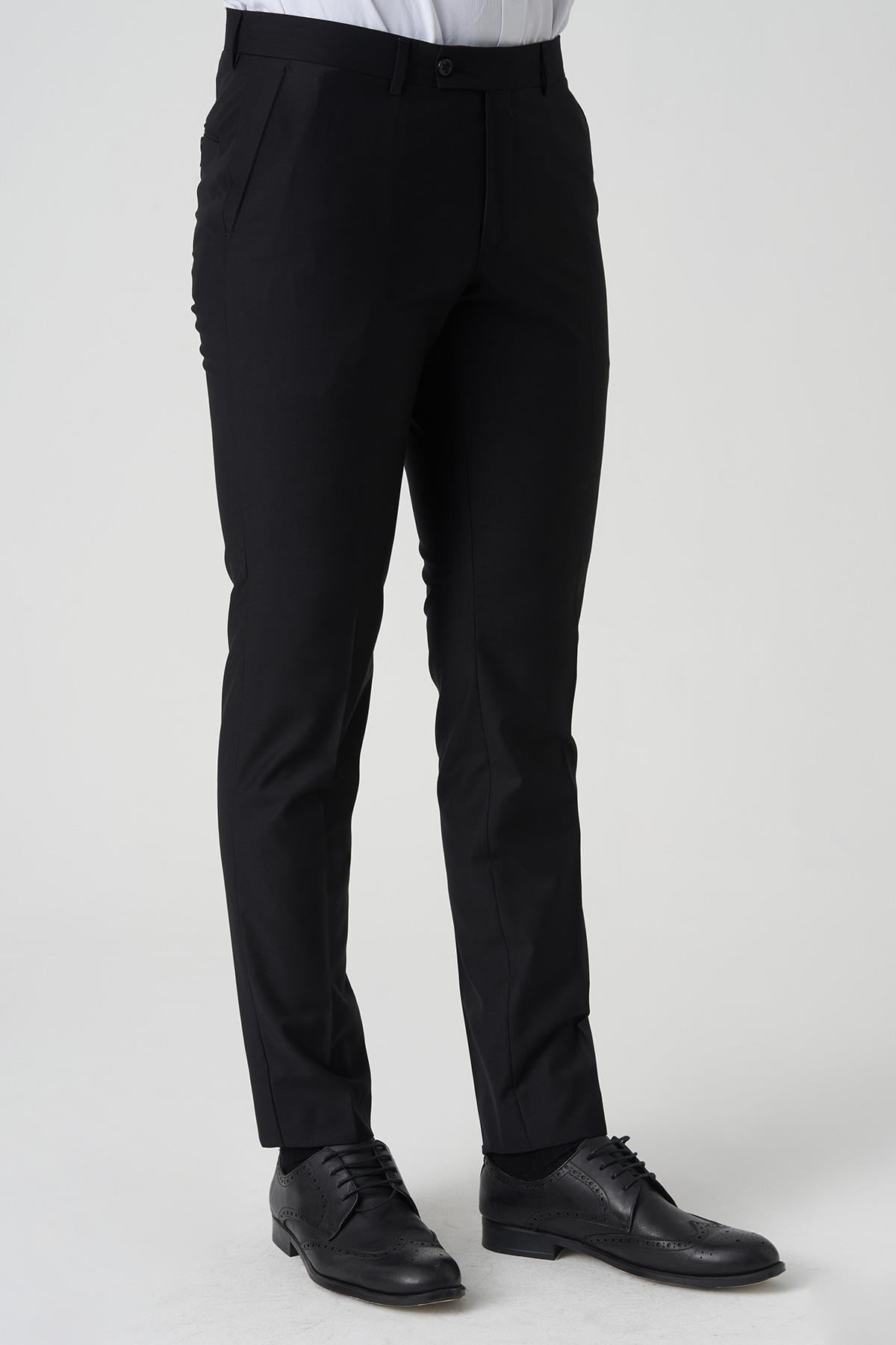 White Stone Amadora P1029 Slim Fit Düz Kumaş Pantolon Siyah