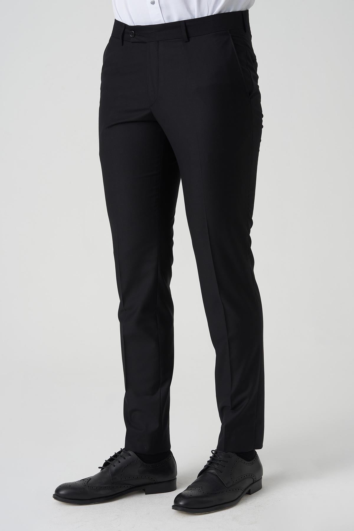 White Stone Amadora P1029 Slim Fit Düz Kumaş Pantolon Siyah