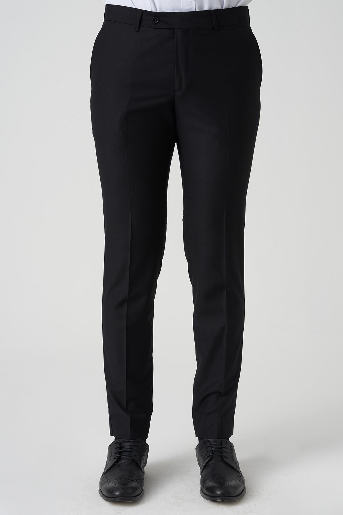 White Stone Amadora P1029 Slim Fit Düz Kumaş Pantolon Siyah