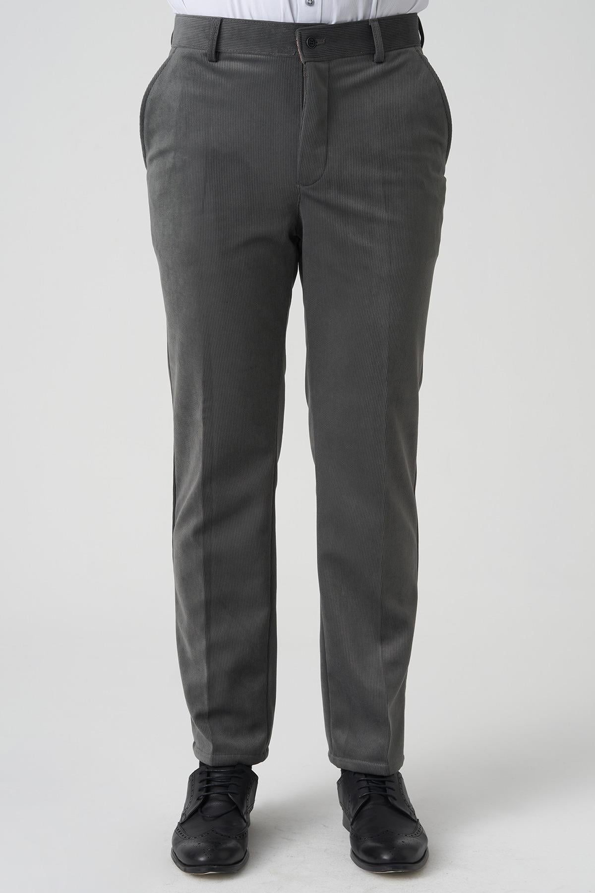 White Stone Amora P1031 Slim Fit Pamuklu Kadife Pantolon A.Gri