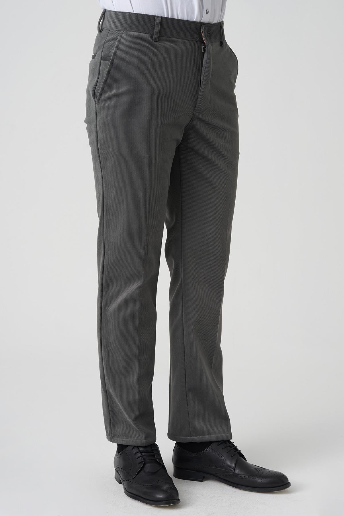 White Stone Amora P1031 Slim Fit Pamuklu Kadife Pantolon A.Gri