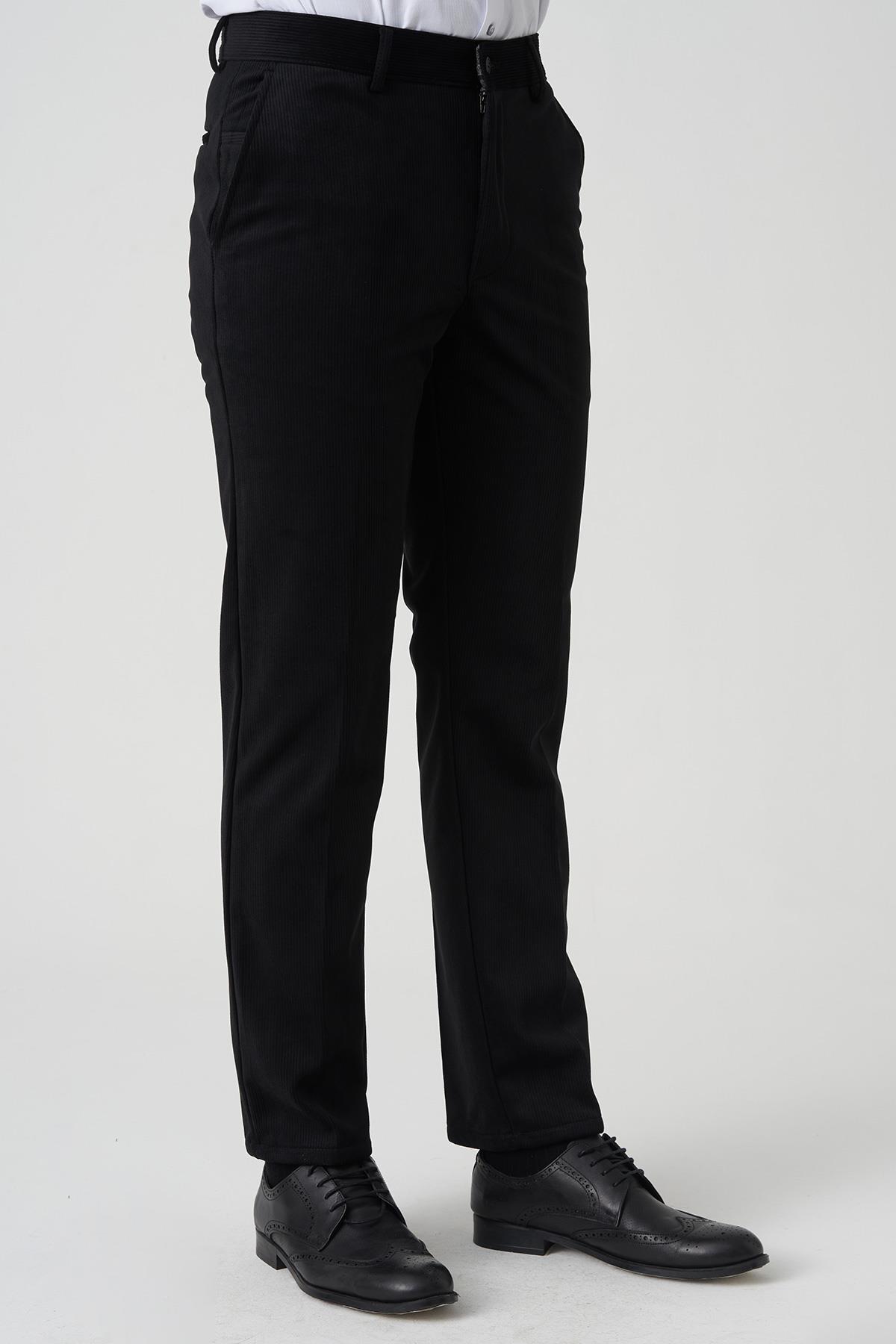 White Stone Amora P1031 Slim Fit Pamuklu Kadife Pantolon Siyah