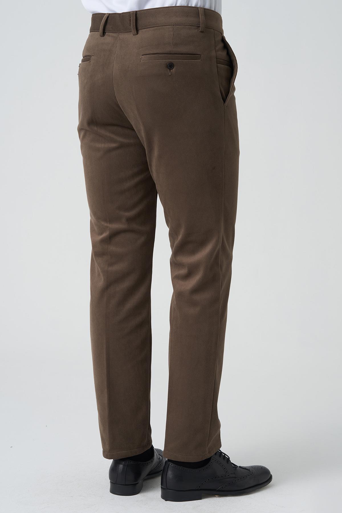 White Stone Amora P1031 Slim Fit Pamuklu Kadife Pantolon Toprak