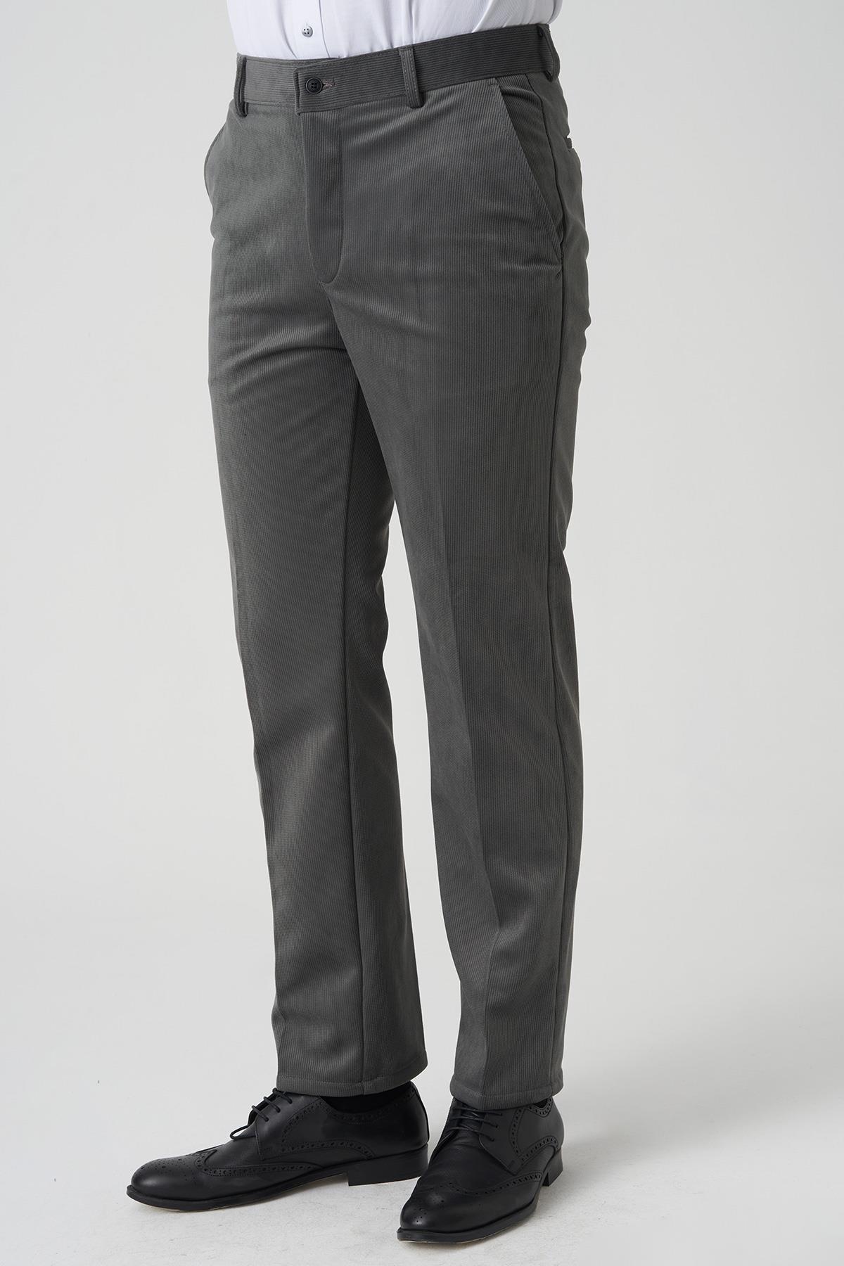 White Stone Amora P1031 Slim Fit Pamuklu Kadife Pantolon A.Gri
