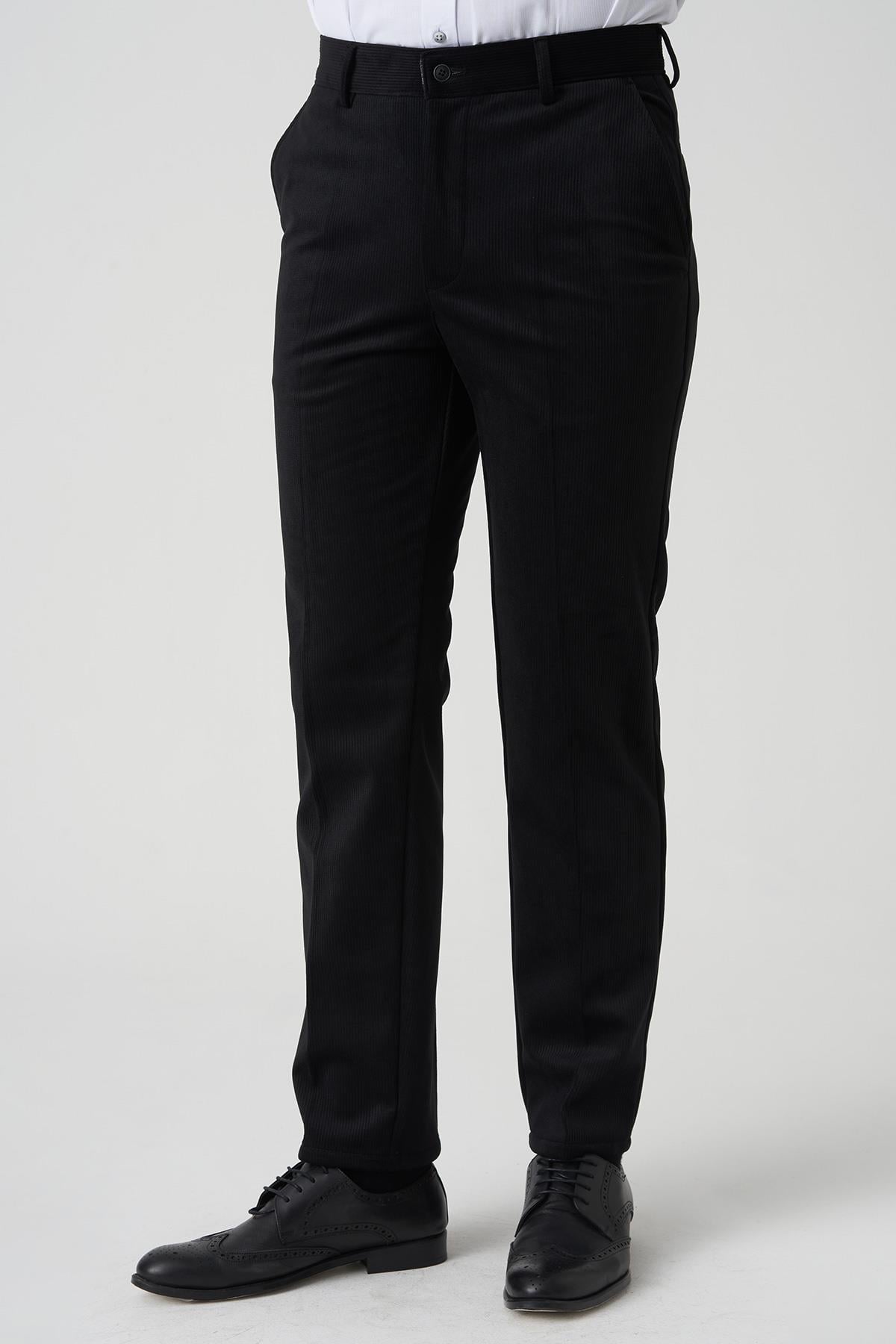 White Stone Amora P1031 Slim Fit Pamuklu Kadife Pantolon Siyah