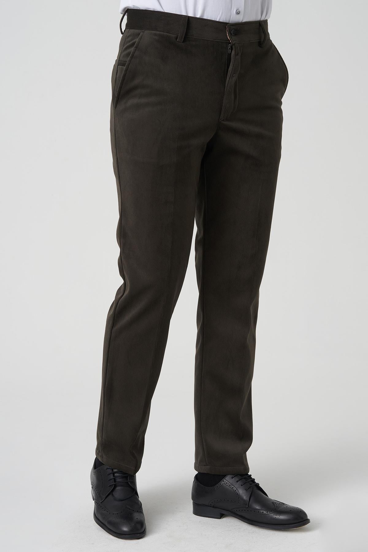 White Stone Amora P1031 Slim Fit Pamuklu Kadife Pantolon A.Haki 