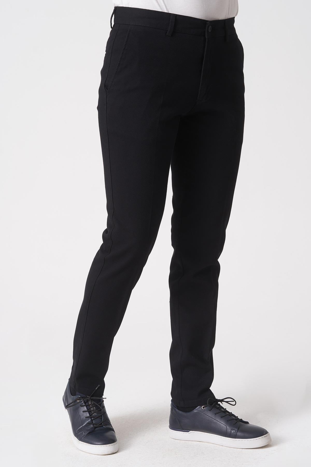 Siyah Slim Fit Pamuklu Chino Pantolon