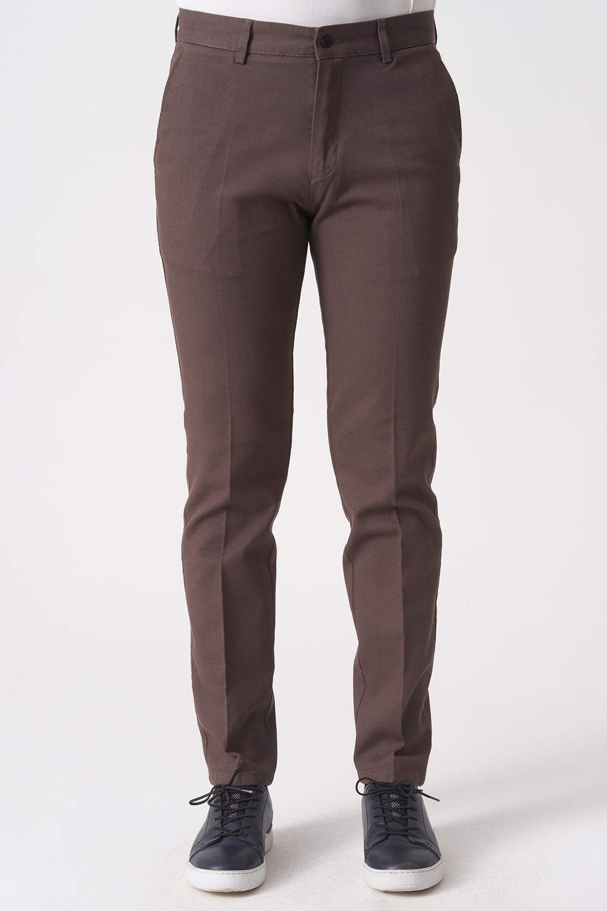 Kahverengi Slim Fit Pamuklu Chino Pantolon