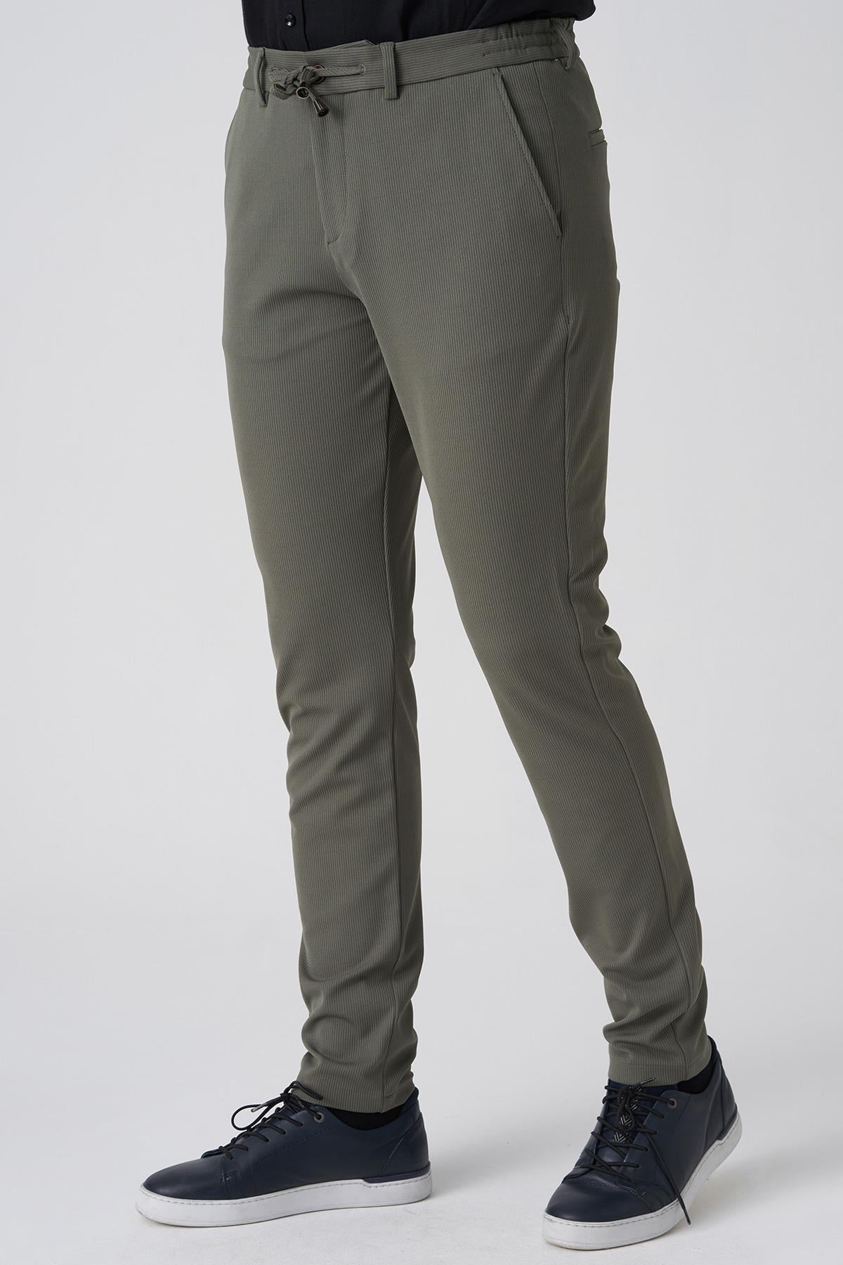 White Stone Barreiro P1036 Slim Fit Twis Bağcıklı Likralı Jogger Pantolon Haki