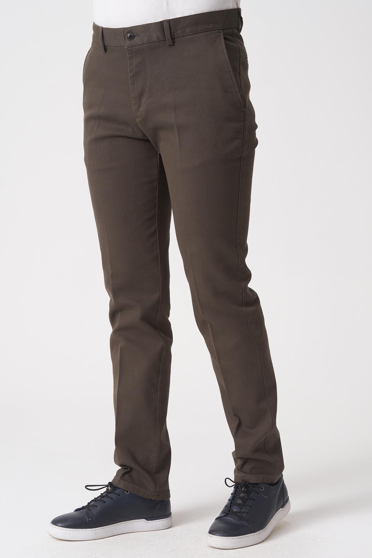 White Stone Salvador P1039 Zümrüt Likralı Pamuklu Slim Fit Chino Pantolon Haki