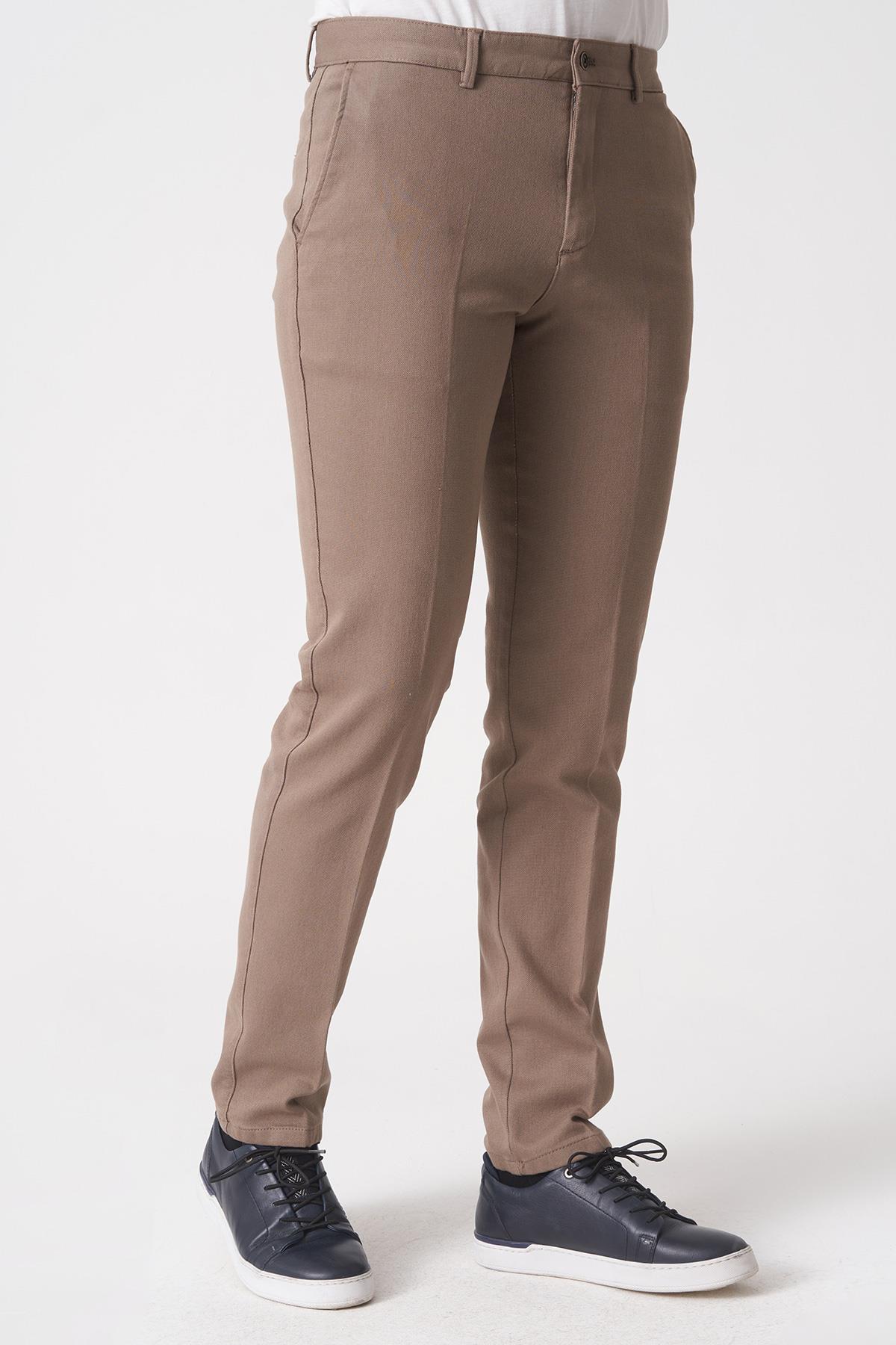 White Stone Salvador P1039 Zümrüt Likralı Pamuklu Slim Fit Chino Pantolon Camel
