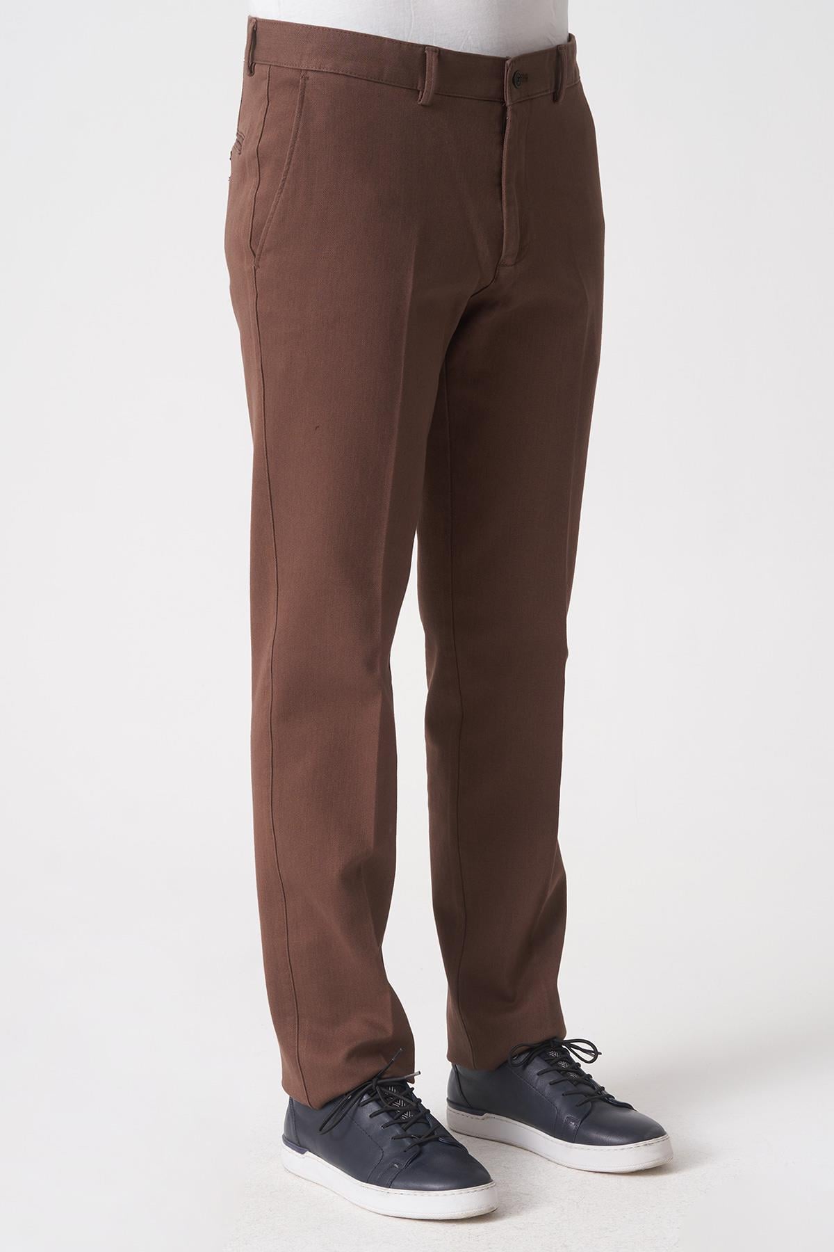 White Stone Salvador P1039 Zümrüt Likralı Pamuklu Slim Fit Chino Pantolon  Kahve