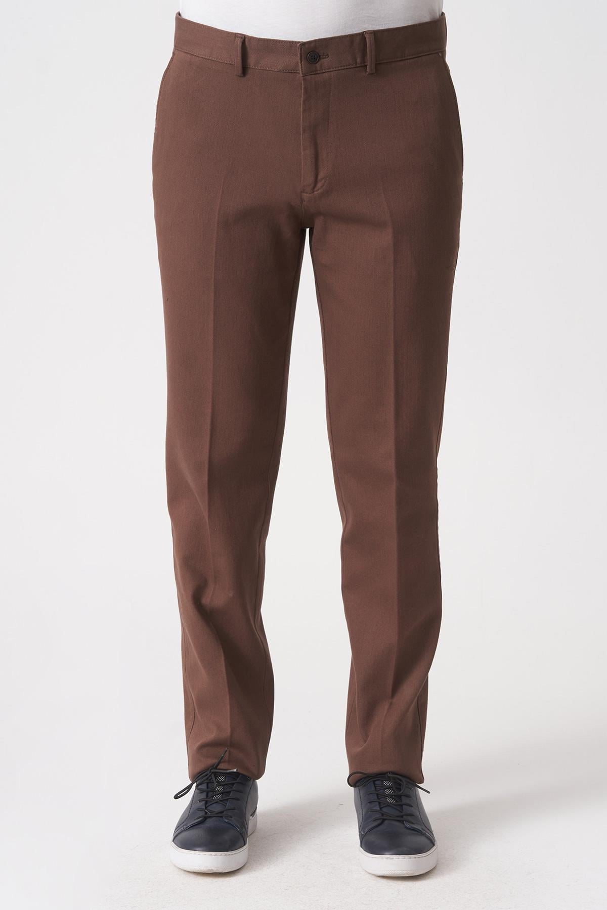 White Stone Salvador P1039 Zümrüt Likralı Pamuklu Slim Fit Chino Pantolon  Kahve