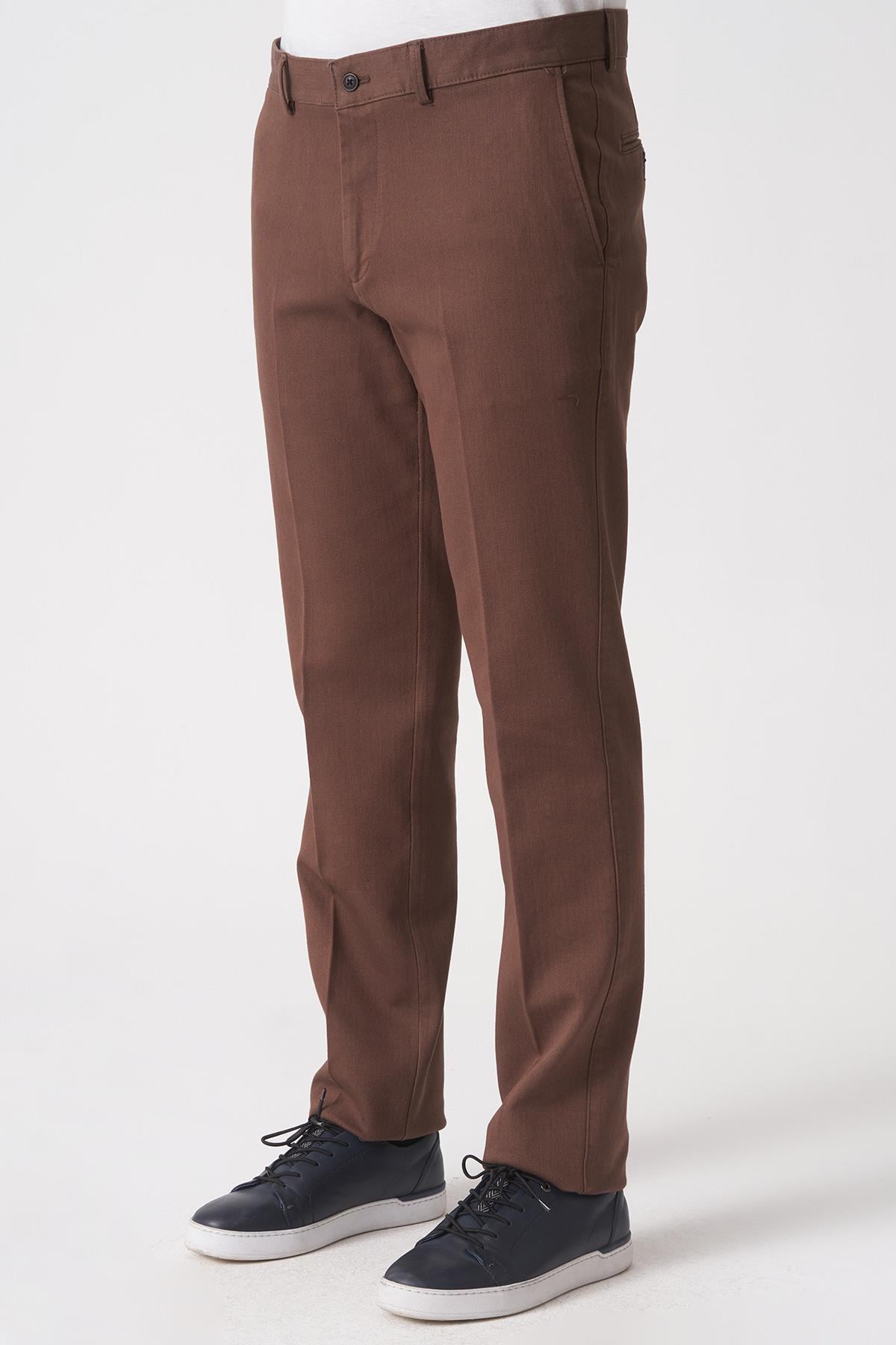 White Stone Salvador P1039 Zümrüt Likralı Pamuklu Slim Fit Chino Pantolon  Kahve