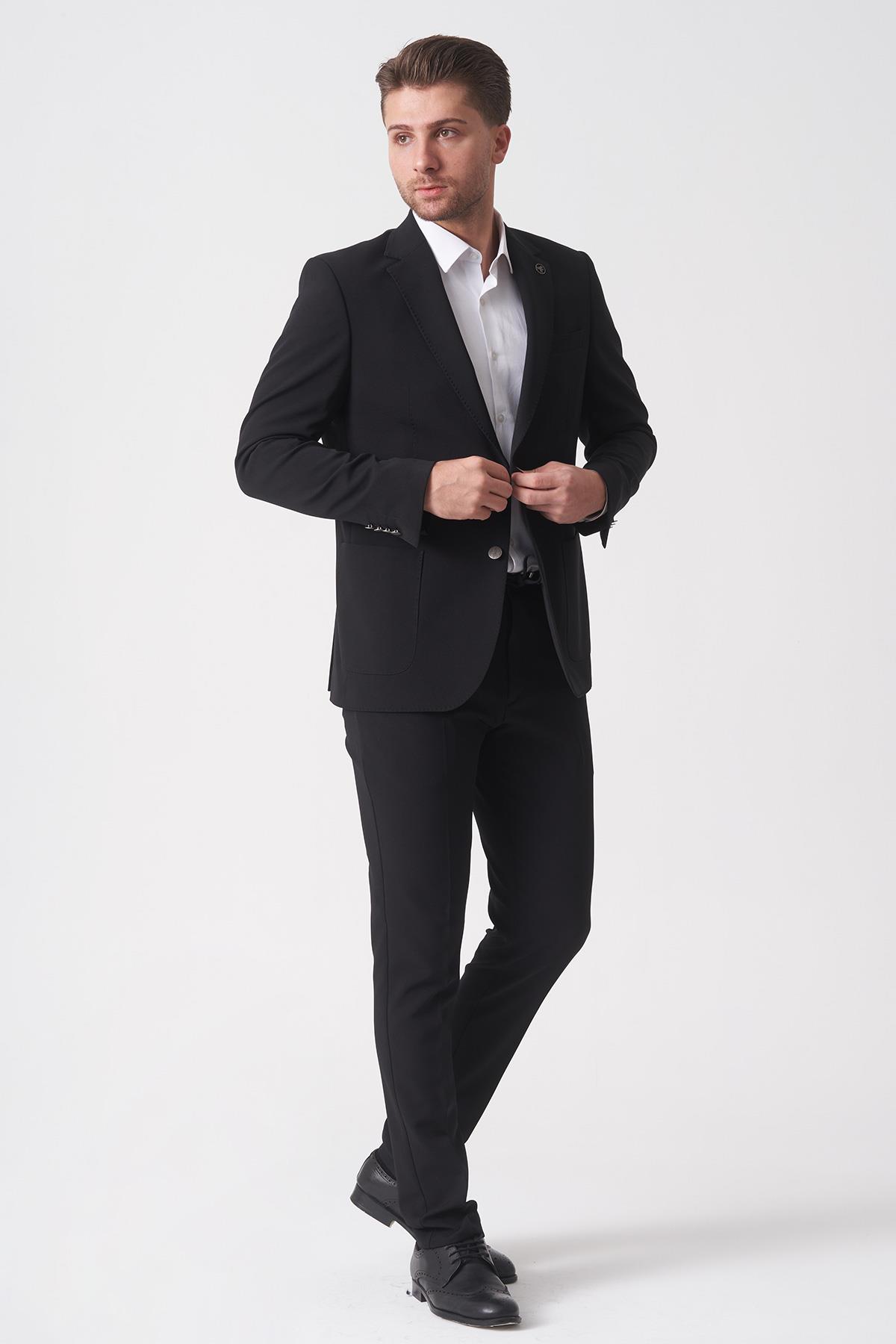 Siyah Normal Fit Ceketli Jogger Pantolonlu Spor Kullanım Smart Street Takım Elbise