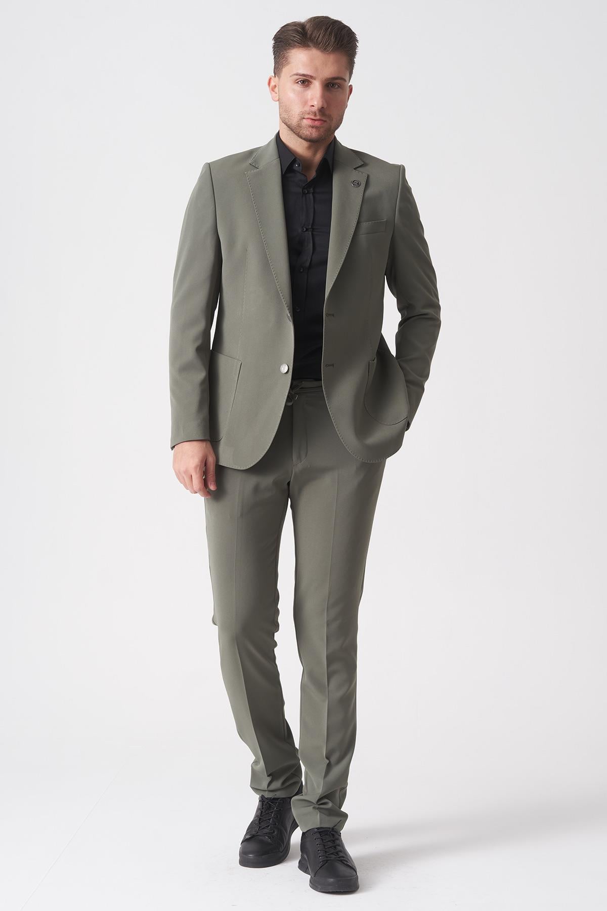 Açık Yeşil Slim Fit Ceketli Jogger Pantolonlu Spor Kullanım Smart Street Takım Elbise