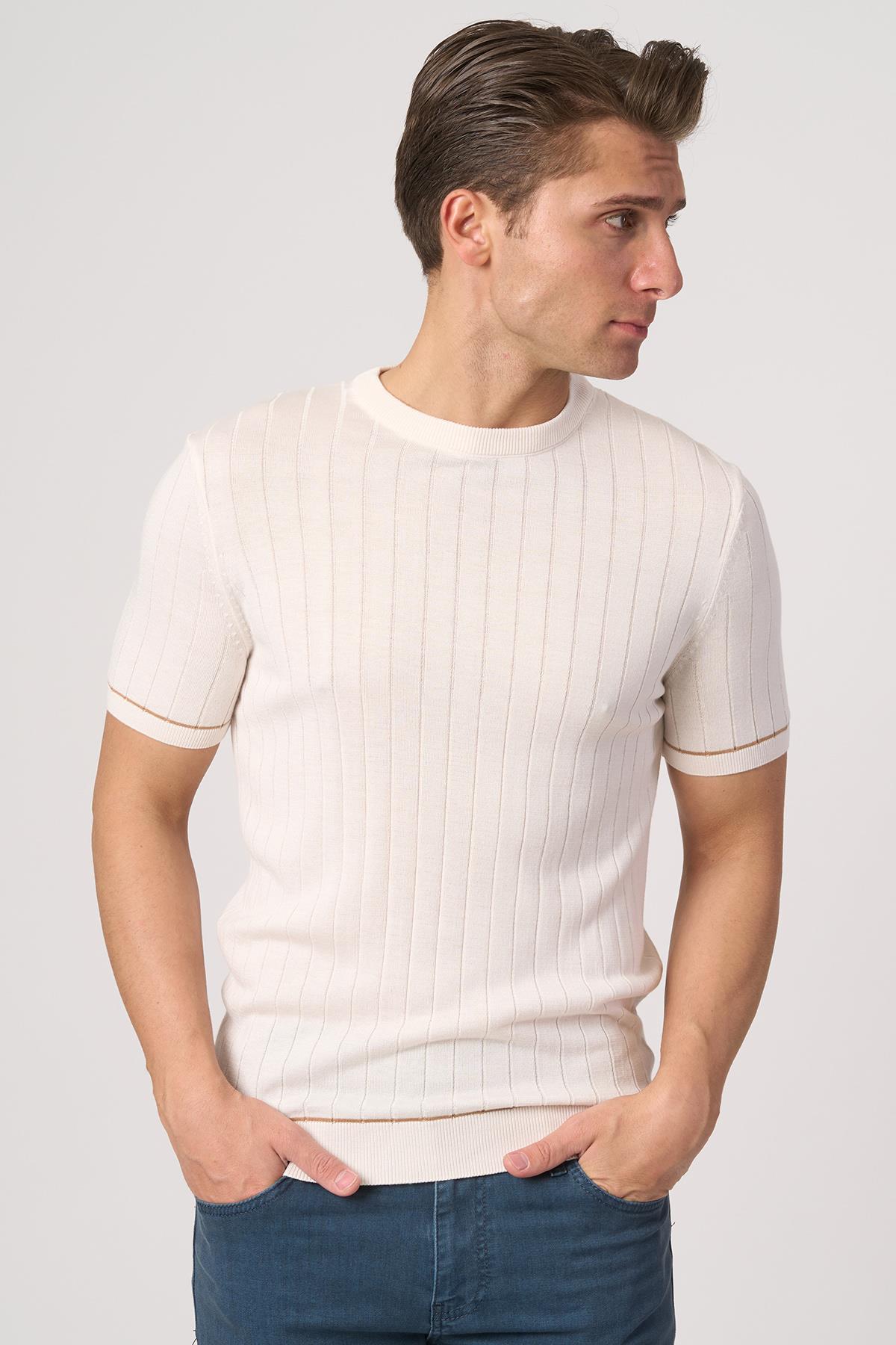 WHİTE STONE  2025-Y  25050 O YAKA FİTİLLİ TSHIRT    EKRU
