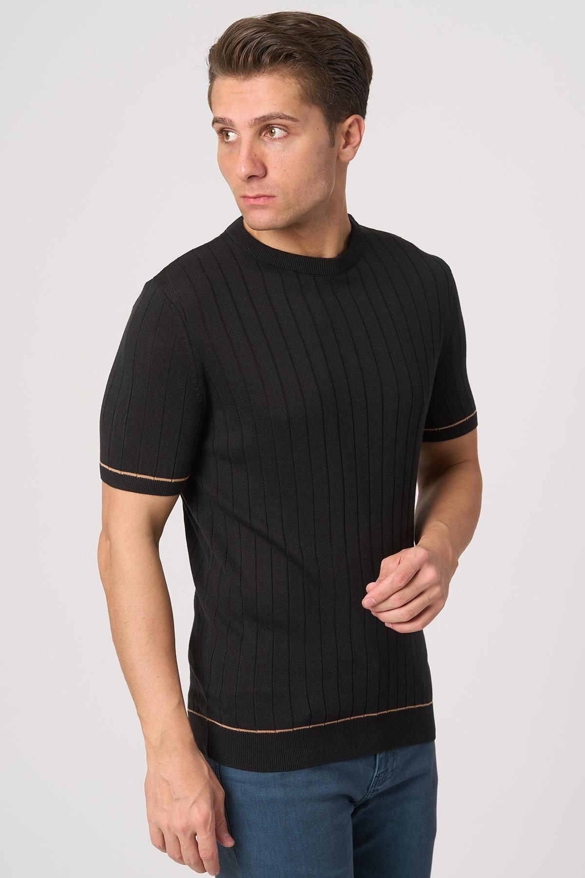 WHİTE STONE  2025-Y  25050 O YAKA FİTİLLİ TSHIRT    SİYAH