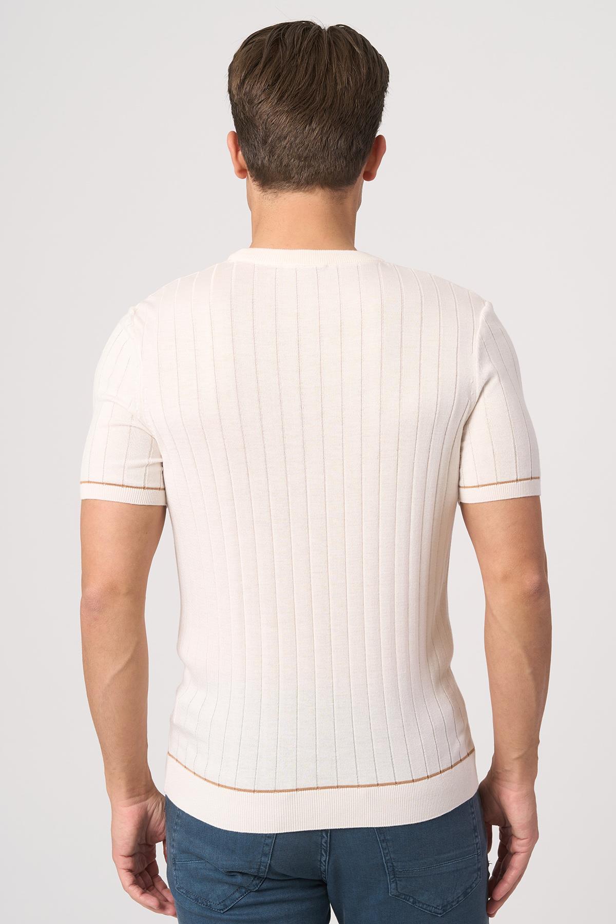 WHİTE STONE  2025-Y  25050 O YAKA FİTİLLİ TSHIRT    EKRU
