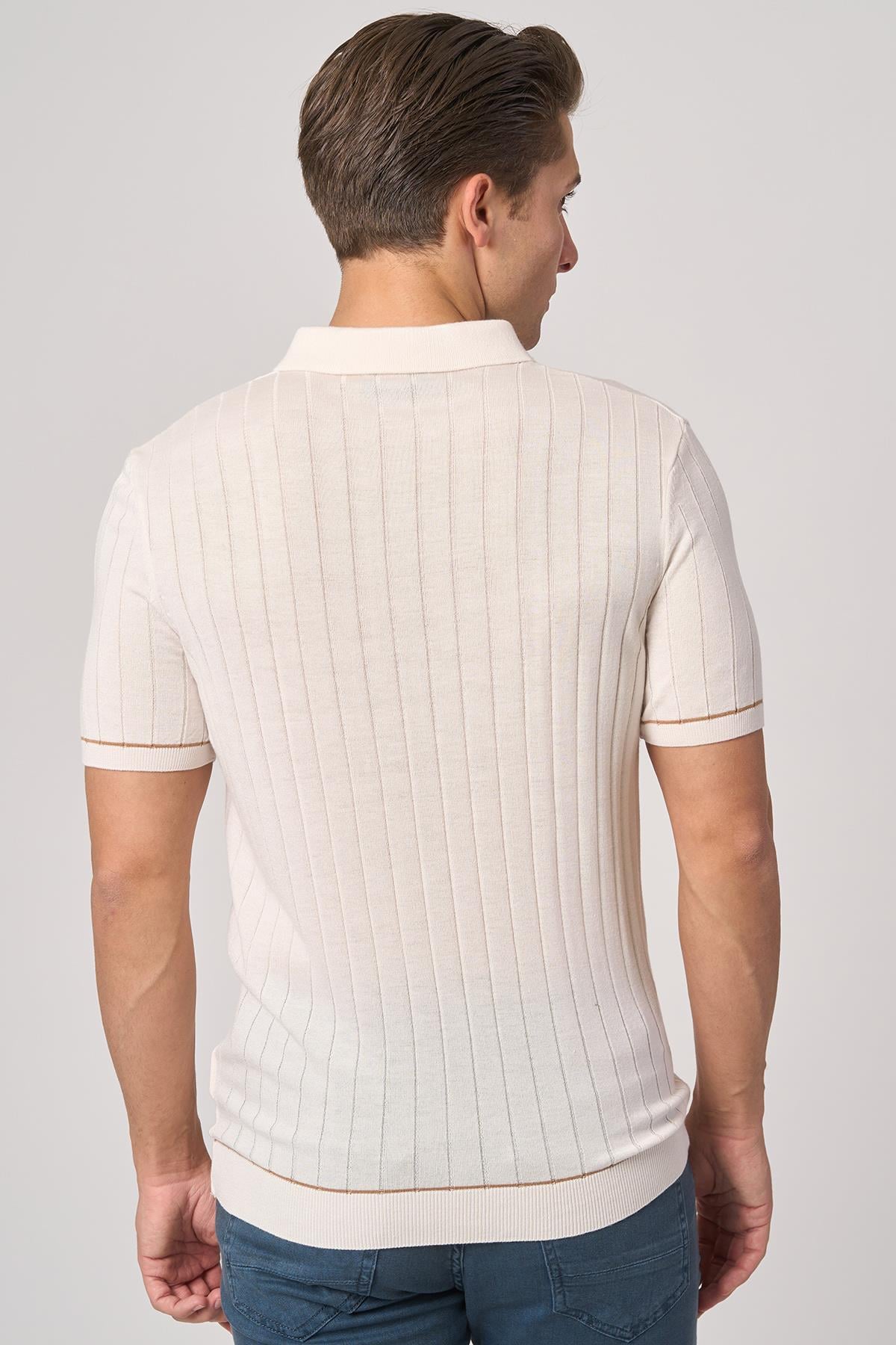 WHİTE STONE  2025-Y  25055  POLA YAKA FERMUARLI TSHIRT    EKRU