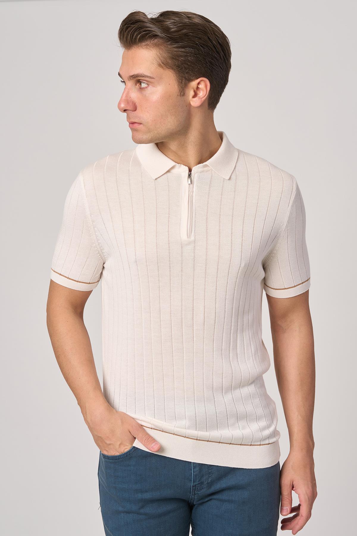 WHİTE STONE  2025-Y  25055  POLA YAKA FERMUARLI TSHIRT    EKRU