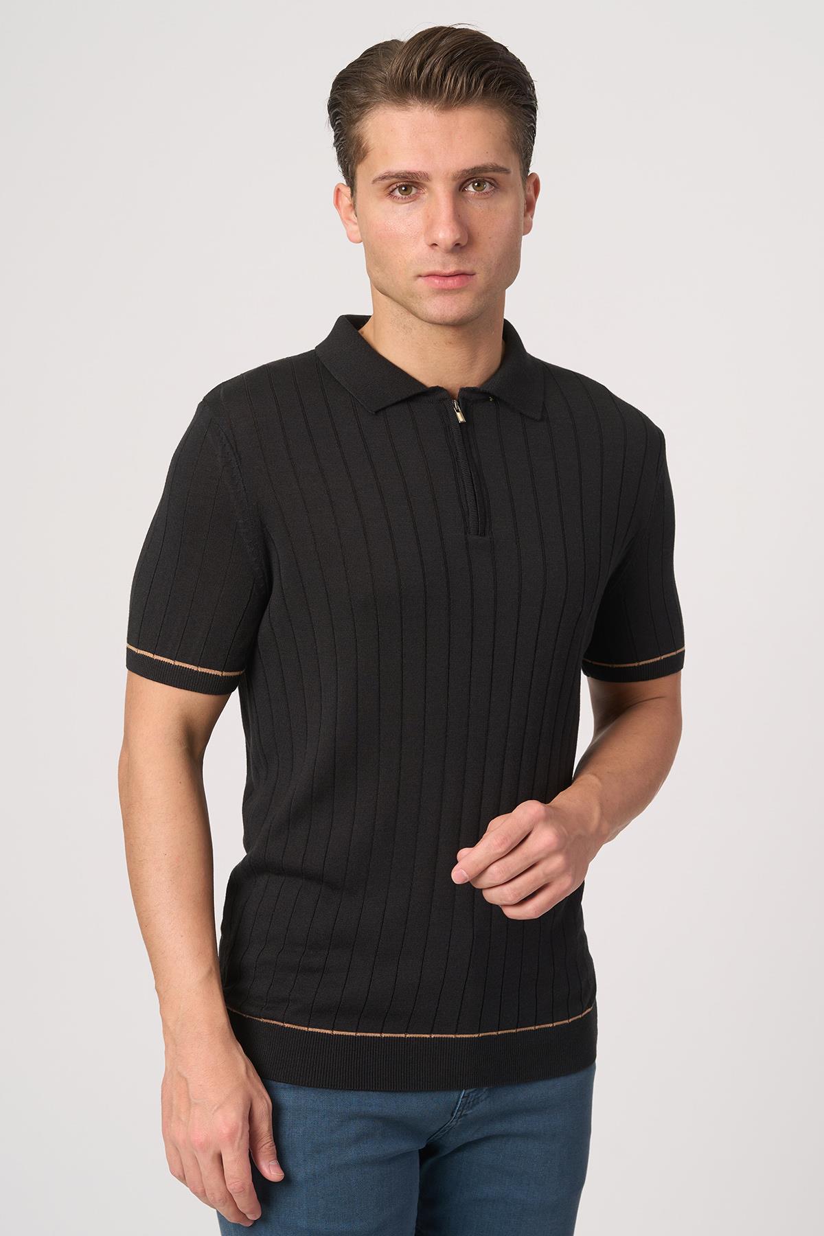 WHİTE STONE  2025-Y  25055  POLA YAKA FERMUARLI TSHIRT    SİYAH