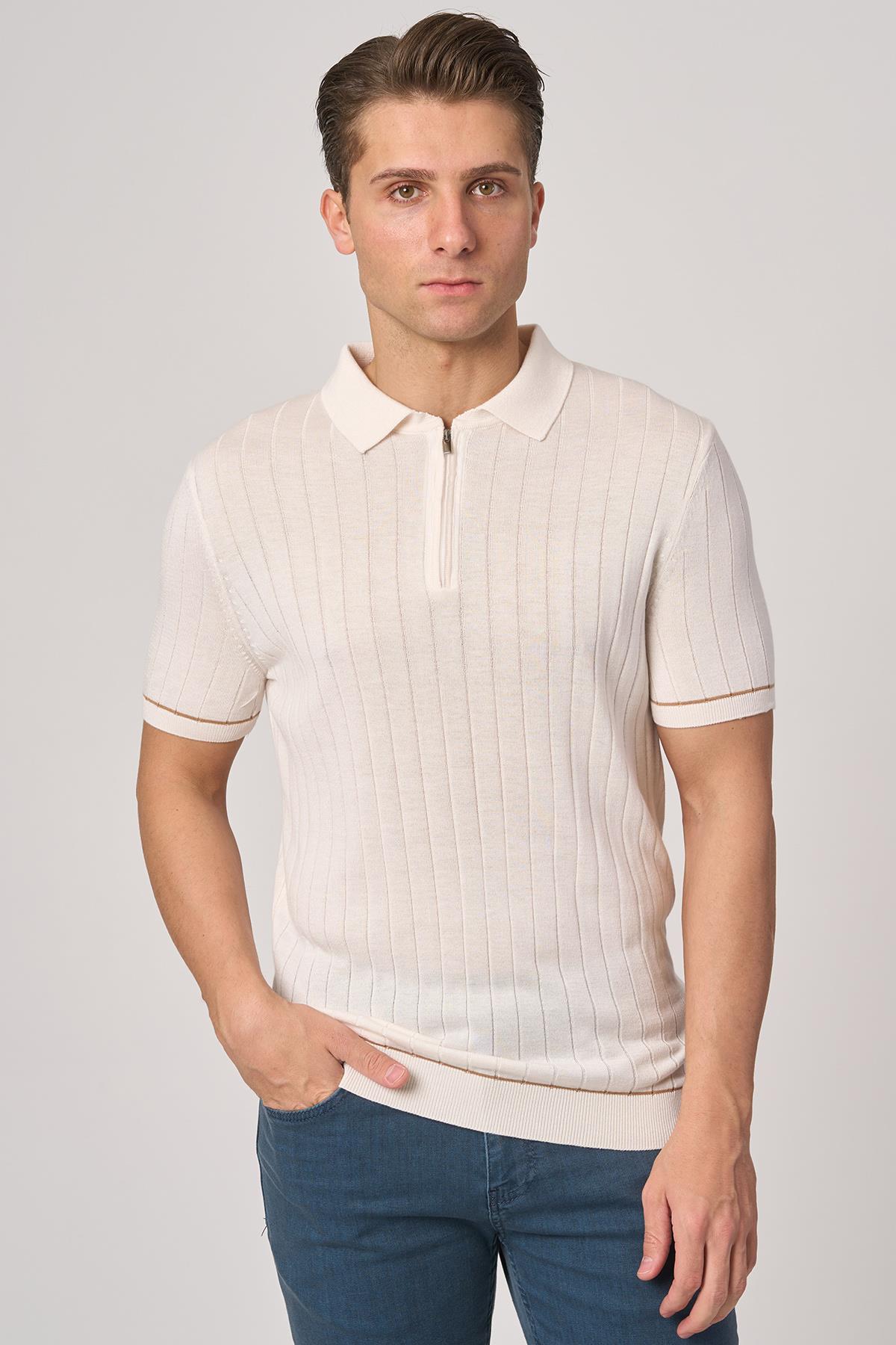 WHİTE STONE  2025-Y  25055  POLA YAKA FERMUARLI TSHIRT    EKRU