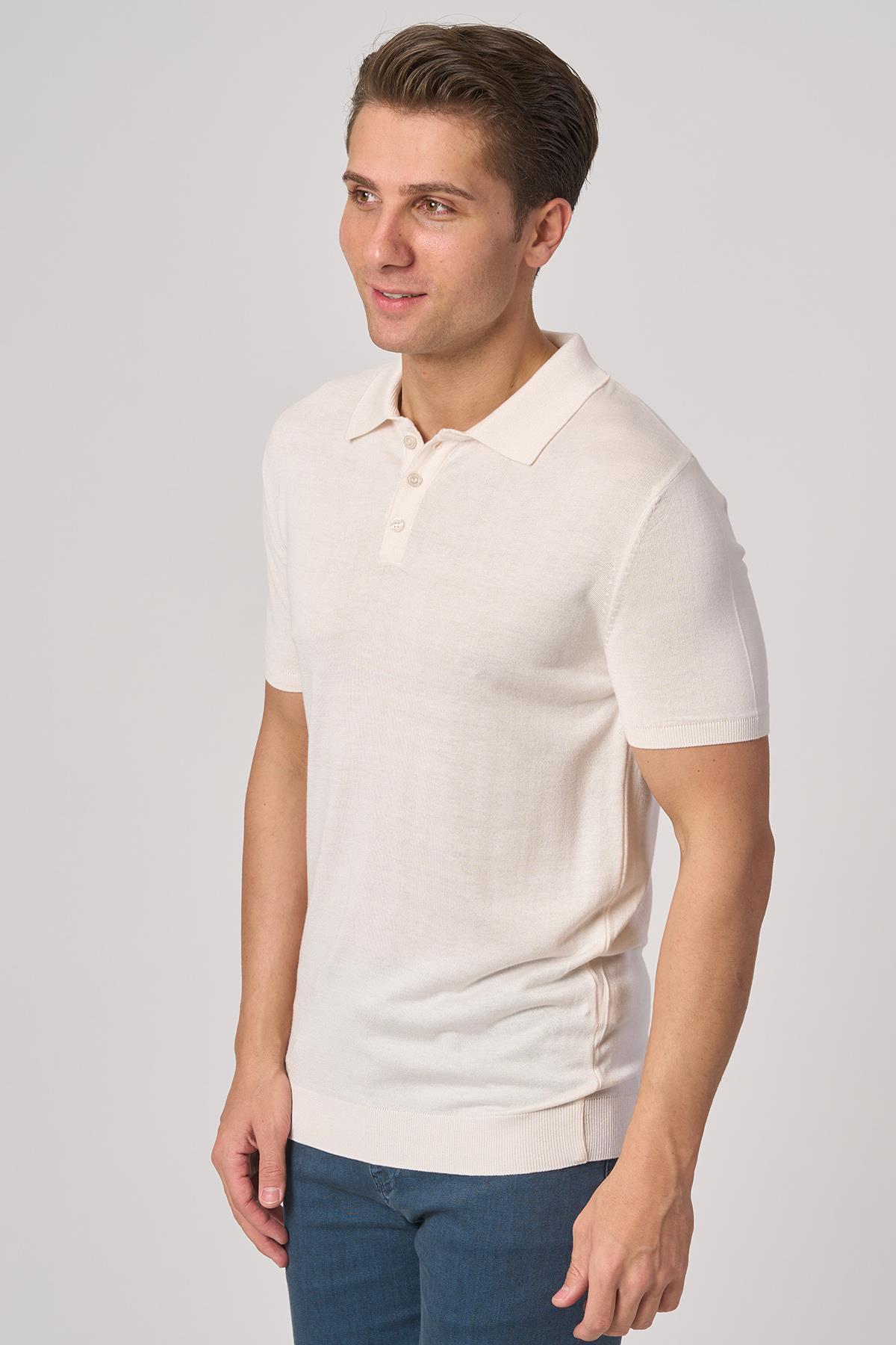 WHİTE STONE  2025-Y  25251 POLA YAKA DÜG.BASIC  TSHIRT    EKRU