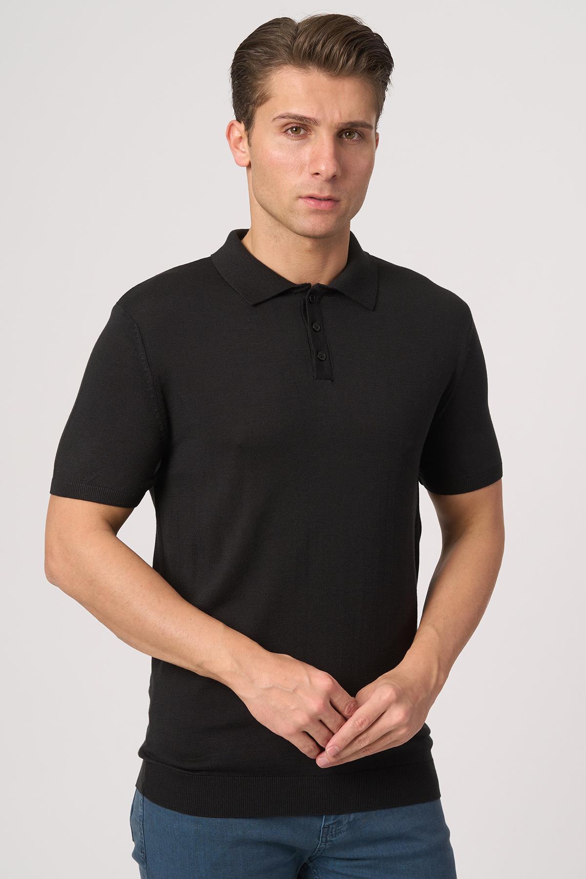 WHİTE STONE  2025-Y  25251 POLA YAKA DÜG.BASIC  TSHIRT    SİYAH