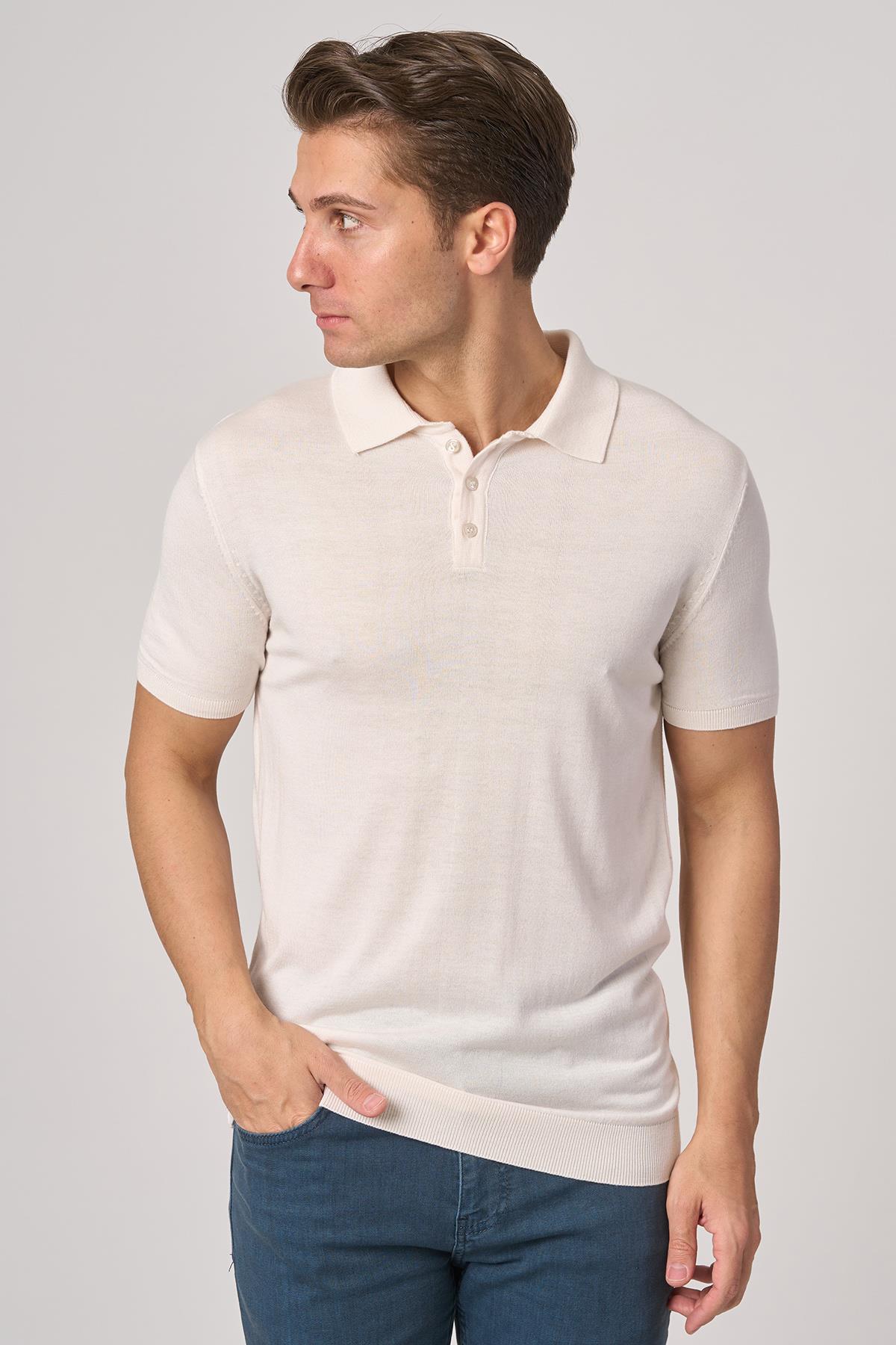 WHİTE STONE  2025-Y  25251 POLA YAKA DÜG.BASIC  TSHIRT    EKRU