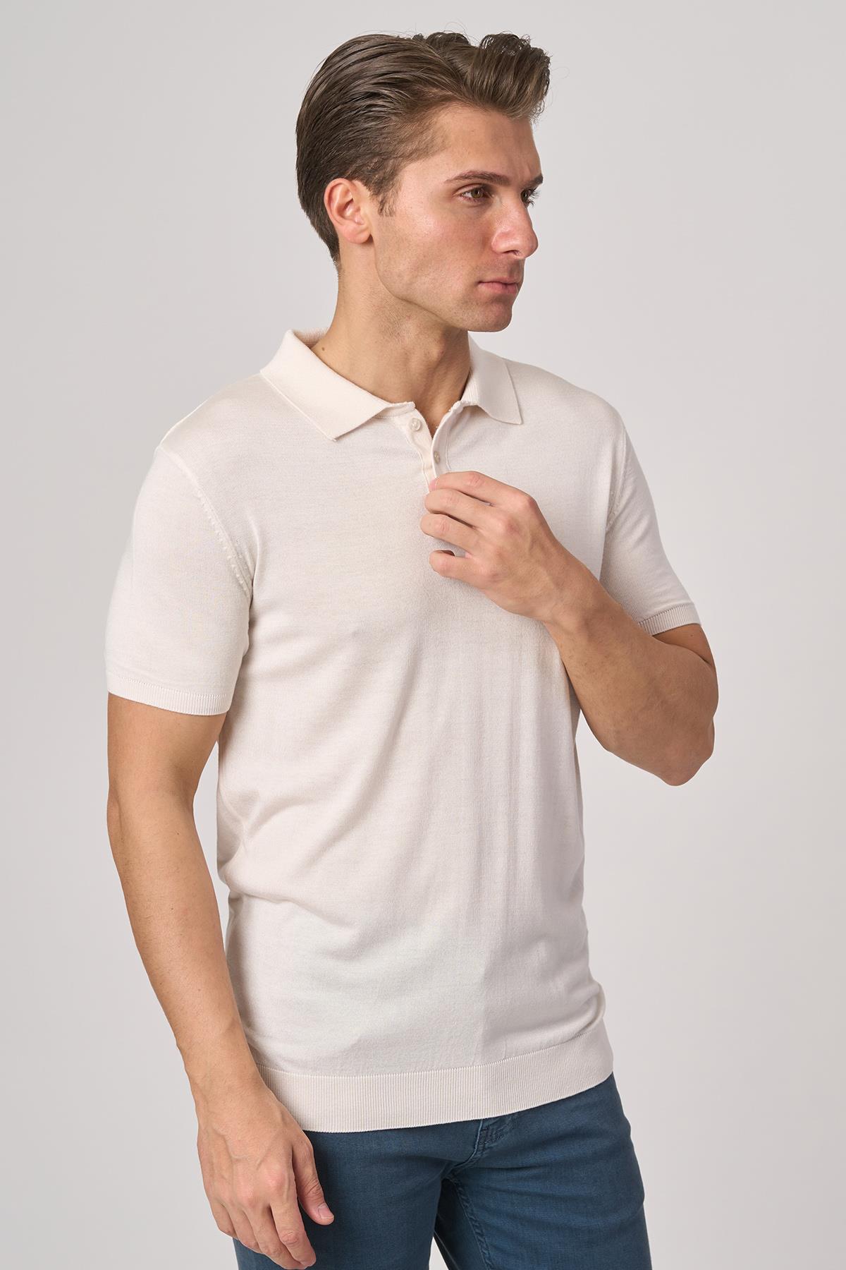 WHİTE STONE  2025-Y  25251 POLA YAKA DÜG.BASIC  TSHIRT    EKRU