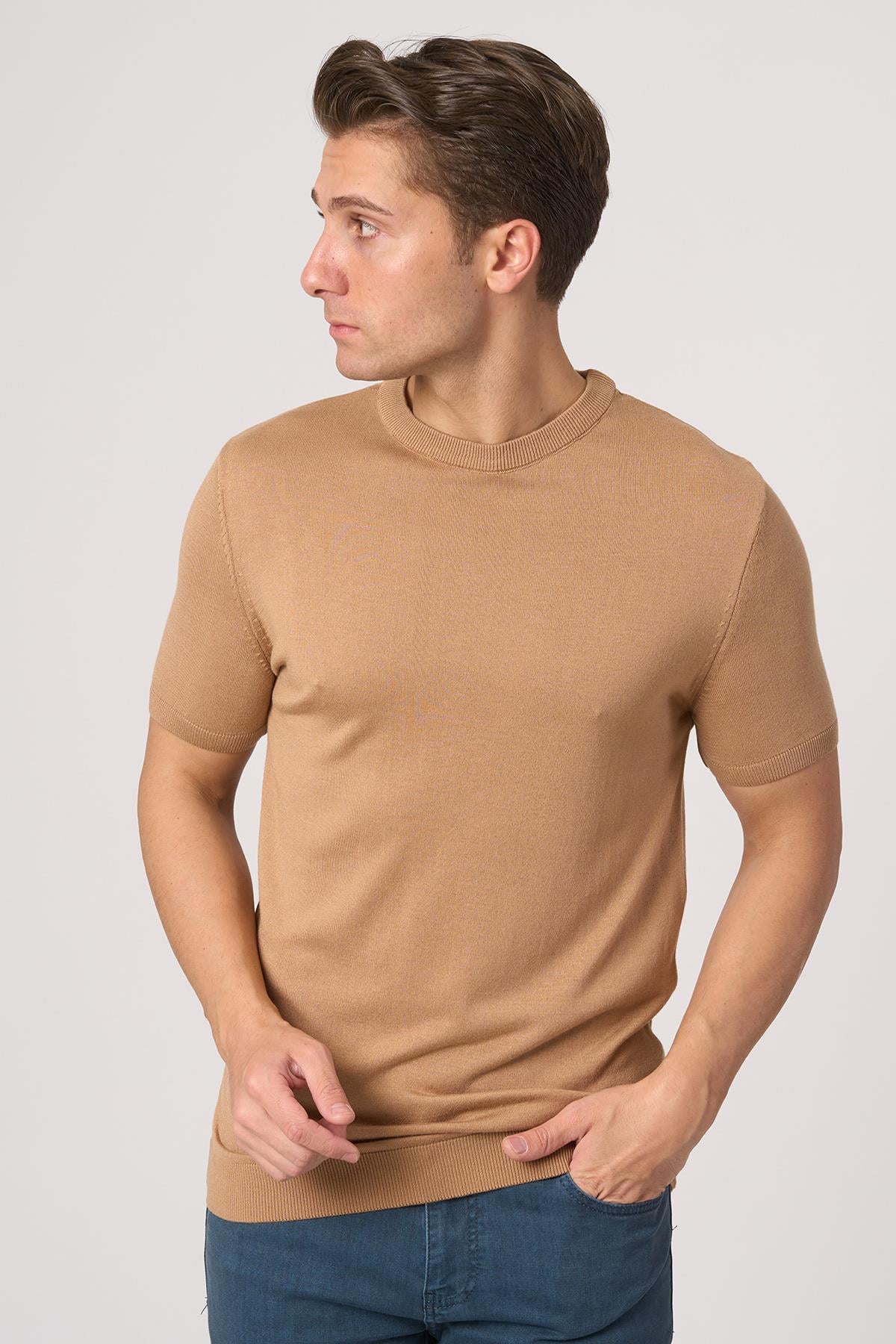 WHİTE STONE  2025-Y  25255 O YAKA BASIC  TSHIRT    VİZON