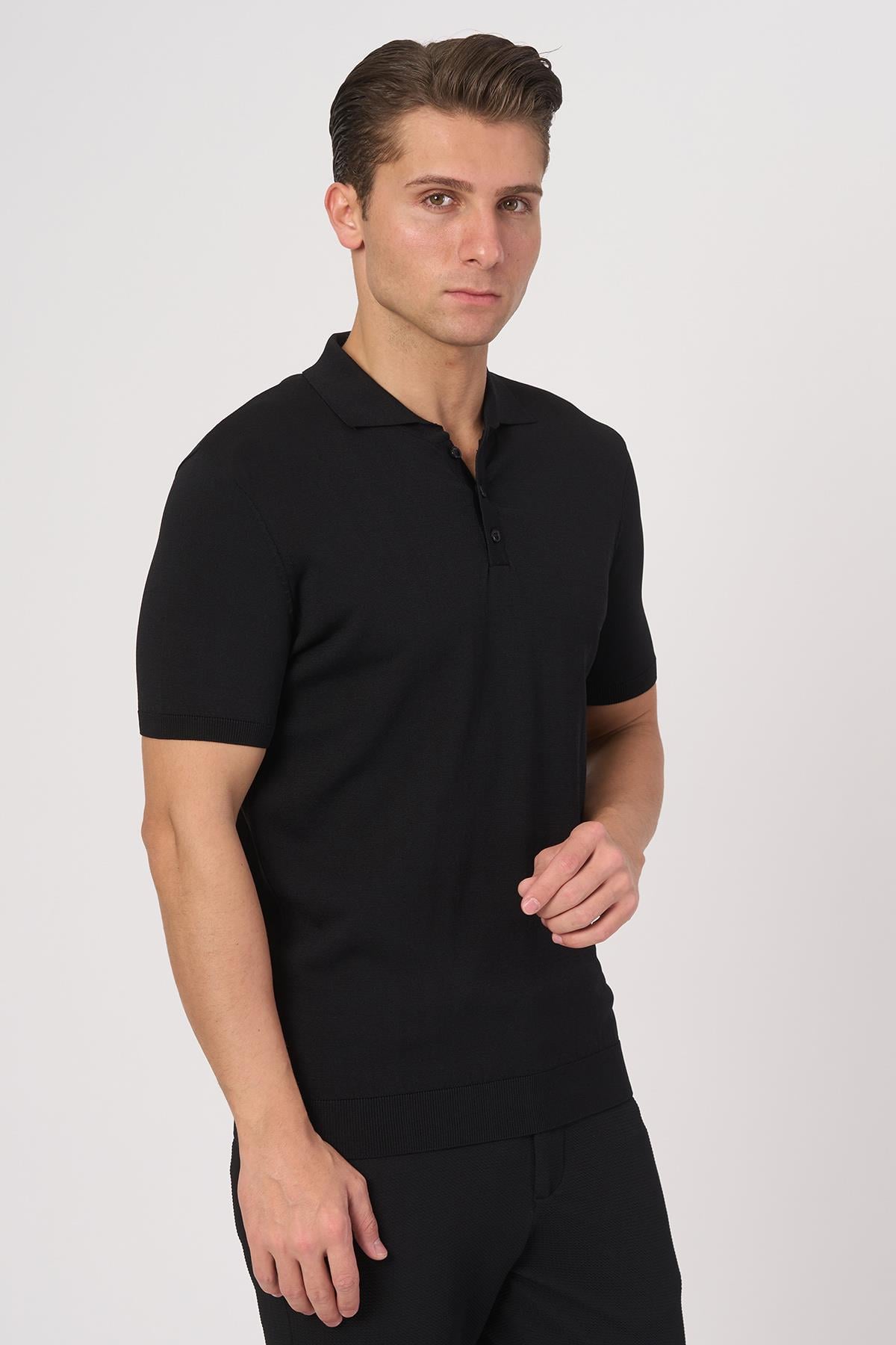 WHİTE STONE  2025-Y  25280 RAYON  O YAKA DÜĞM. TSHIRT    SİYAH