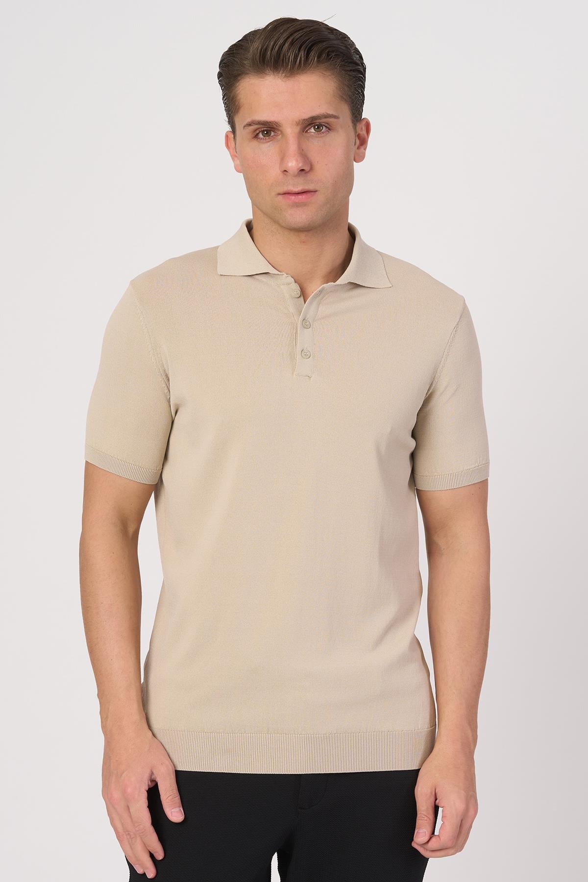 WHİTE STONE  2025-Y  25280 RAYON  O YAKA DÜĞM. TSHIRT    BEJ