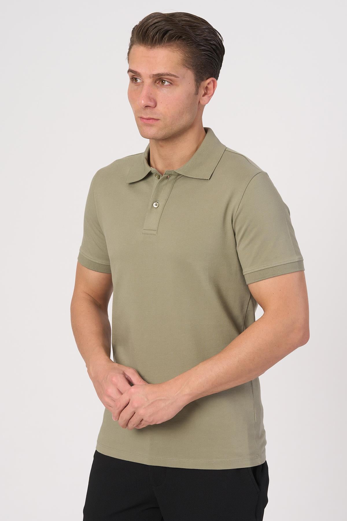 WHİTE STONE  2025-Y  2570-Y POLA YAKA TSHIRT    YEŞİL