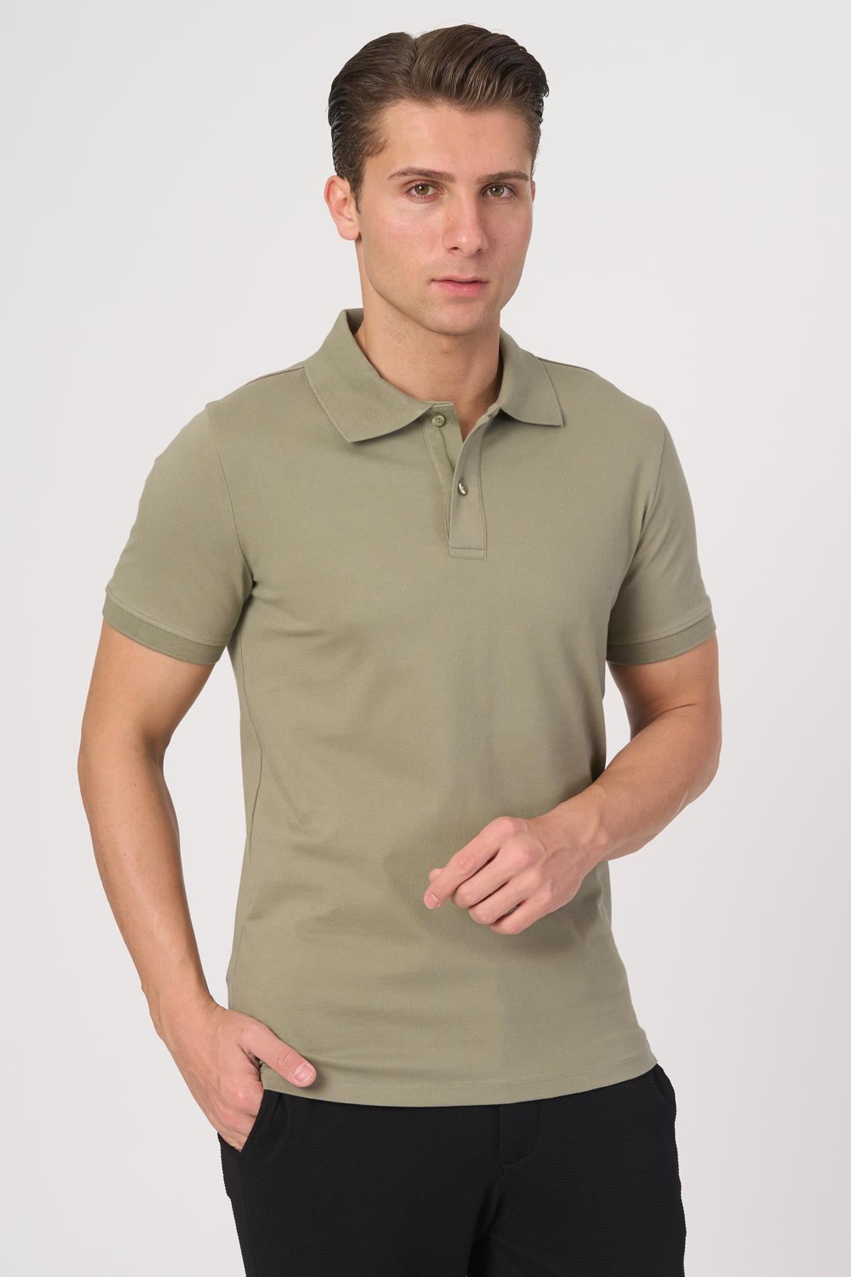 WHİTE STONE  2025-Y  2570-Y POLA YAKA TSHIRT    YEŞİL