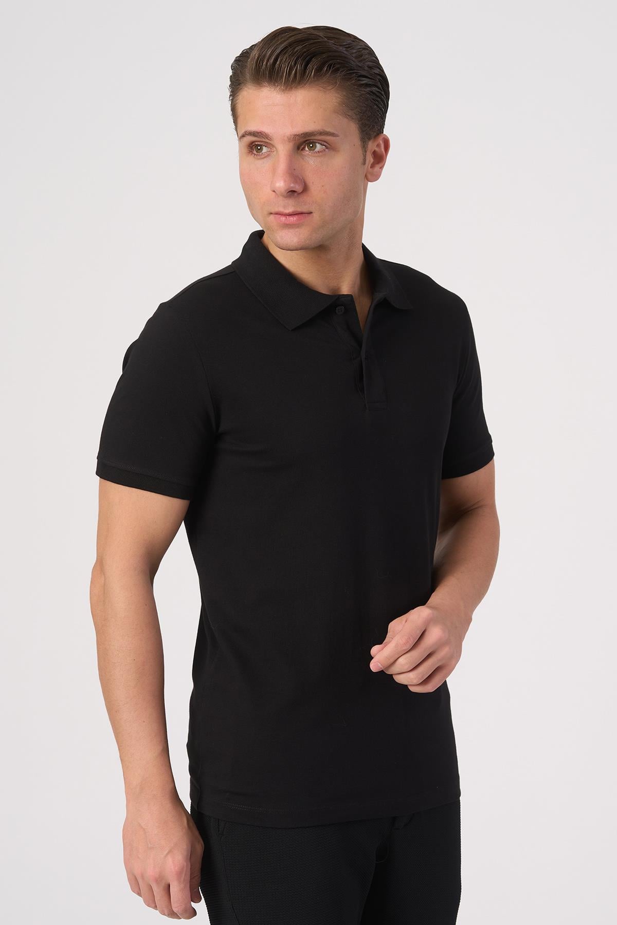 WHİTE STONE  2025-Y  2570-Y POLA YAKA TSHIRT    SİYAH