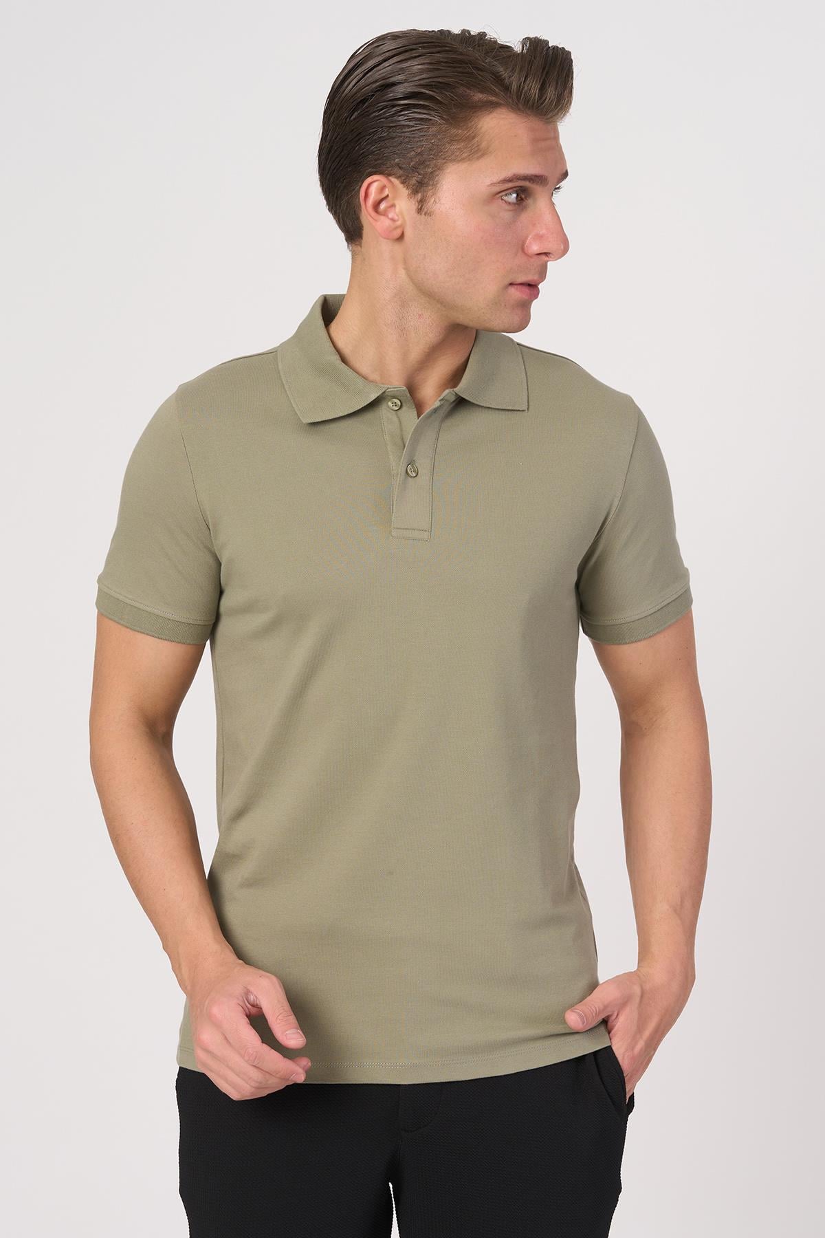WHİTE STONE  2025-Y  2570-Y POLA YAKA TSHIRT    YEŞİL