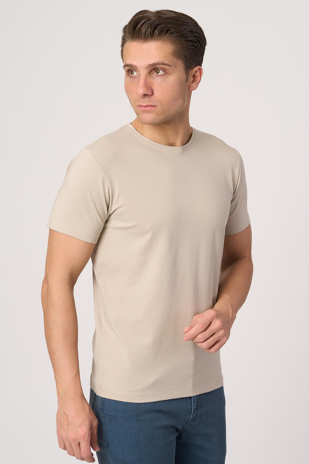 WHİTE STONE  2025-Y  2576  BİSİKLET YAKA TSHIRT    BEJ